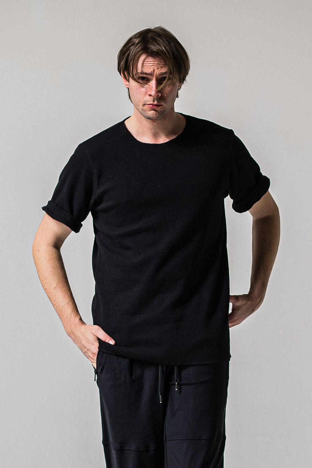 CUT OFF THERMAL TEE / カットオフ サーマル Tシャツ (ブラック) (3月中旬入荷予定)