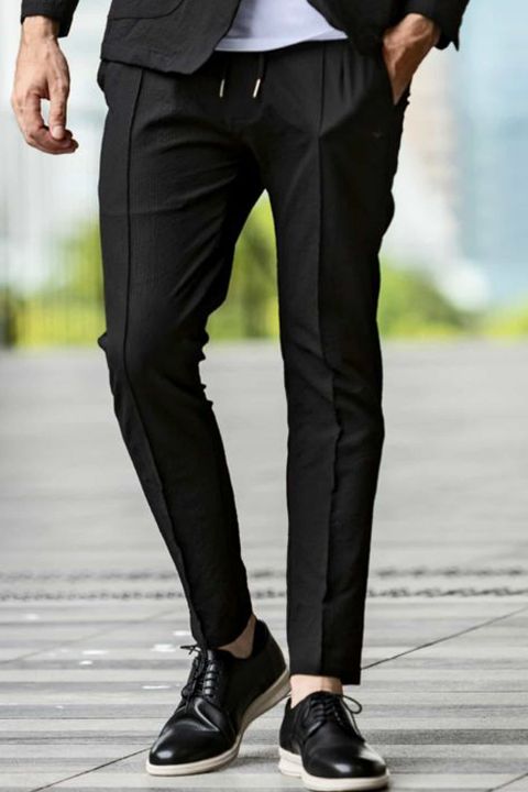 SEERSUCKER SLACKS / ロゴ刺繍 シアサッカー スラックス ブラック