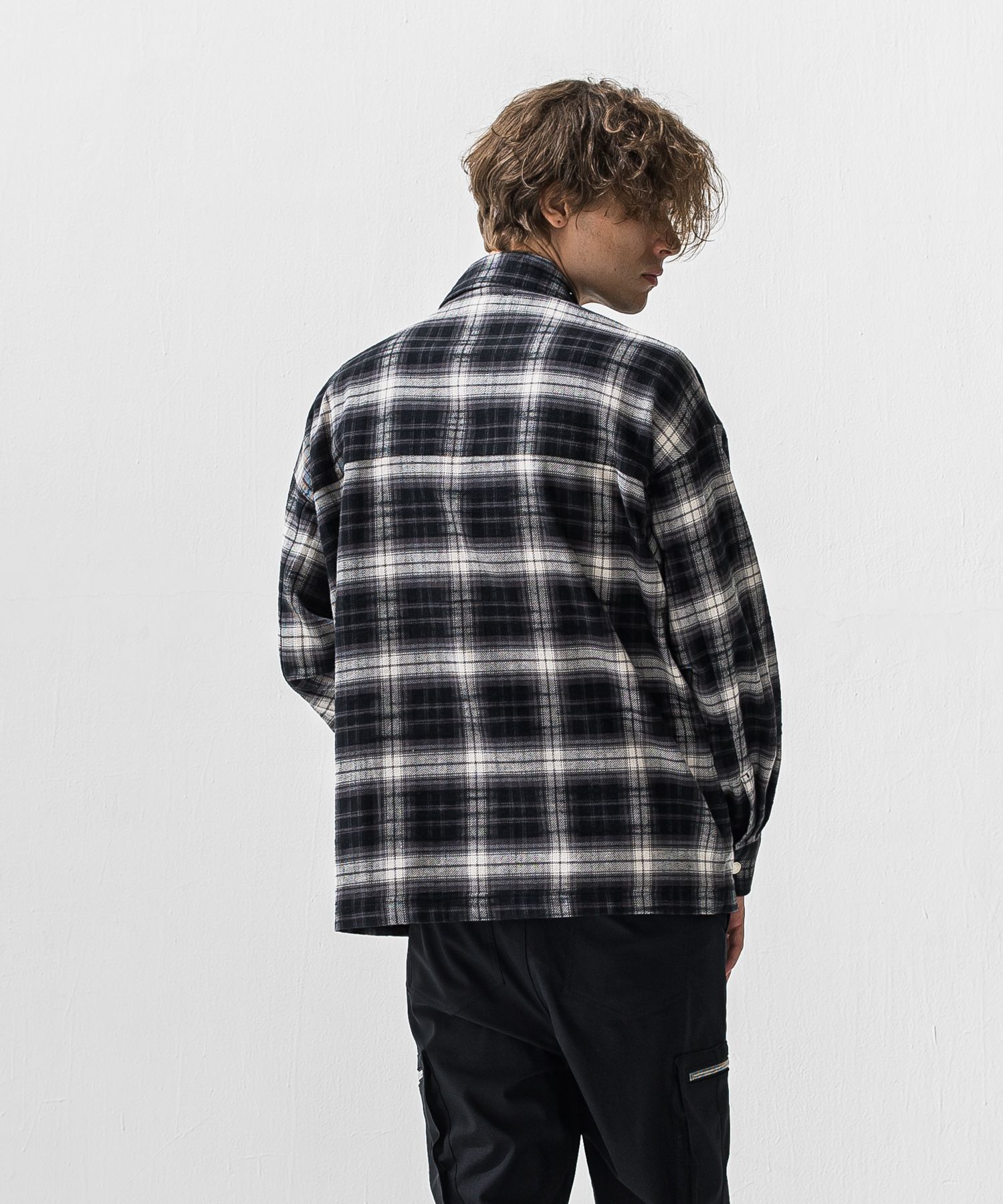 old slabl check  JK  / スラブチェック柄 オーバジーサイズ ヴィンテーネルジャケット (ブラック) (12月末入荷予定) ※オーダー締切:9月7日(月)17時