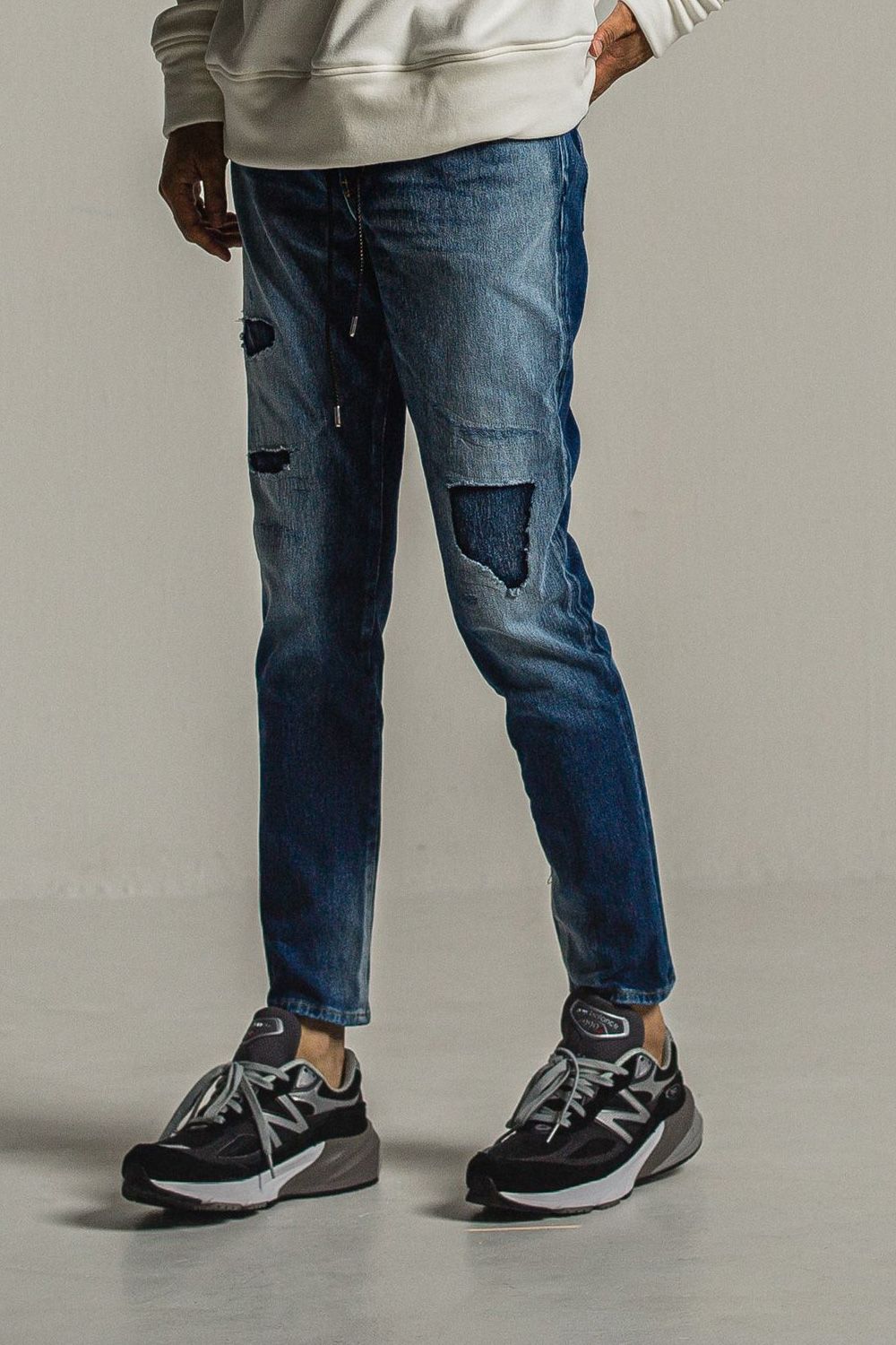 MICK DENIM JERSEY  / 定番 デニム ダメージ ジャージーンズ インディゴユーズド