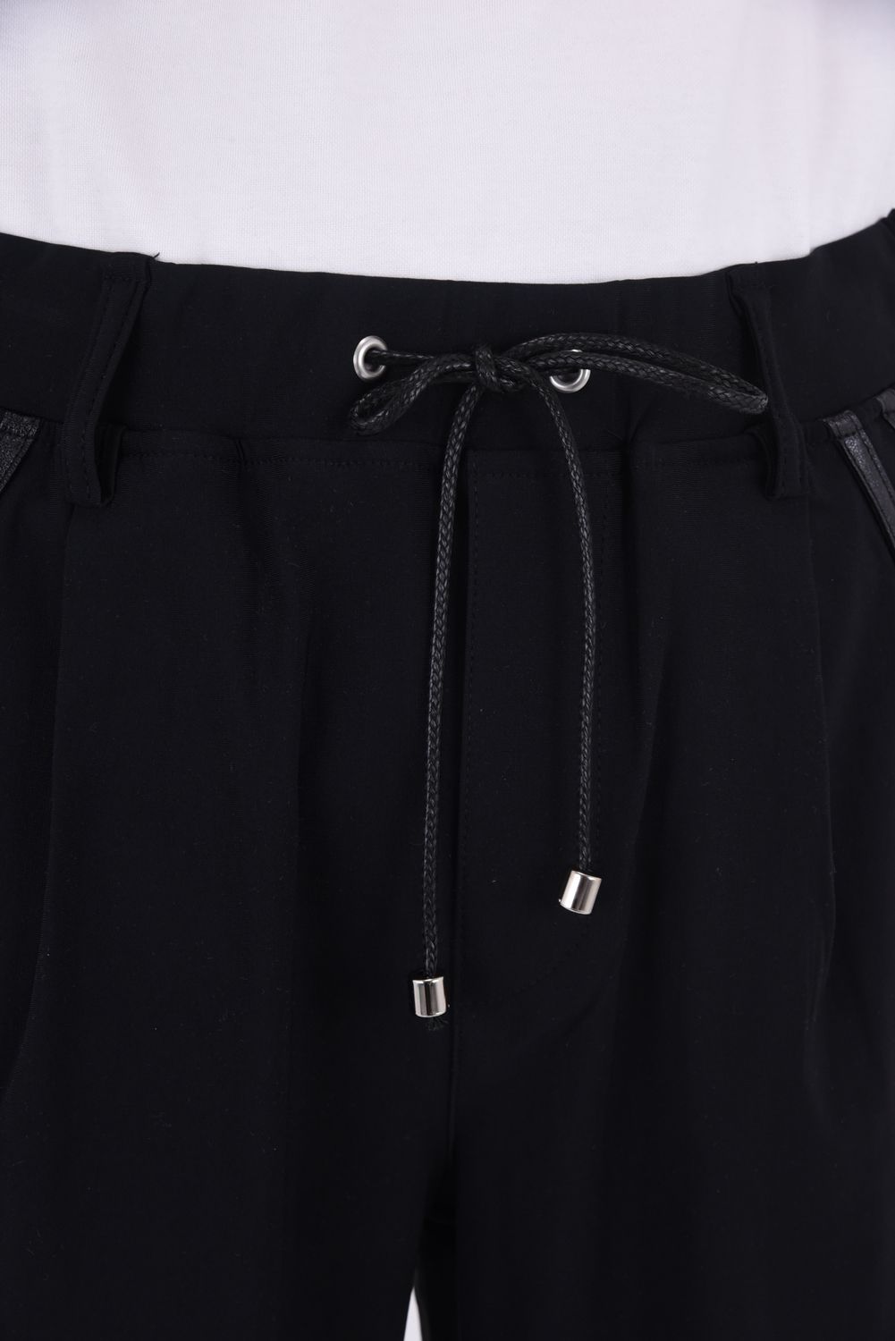 EDGE NYLON SEMI WIDE PT / ナイロンマイクロファイバー エコレザーライン セミワイド イージーパンツ (ブラック/ブラック)