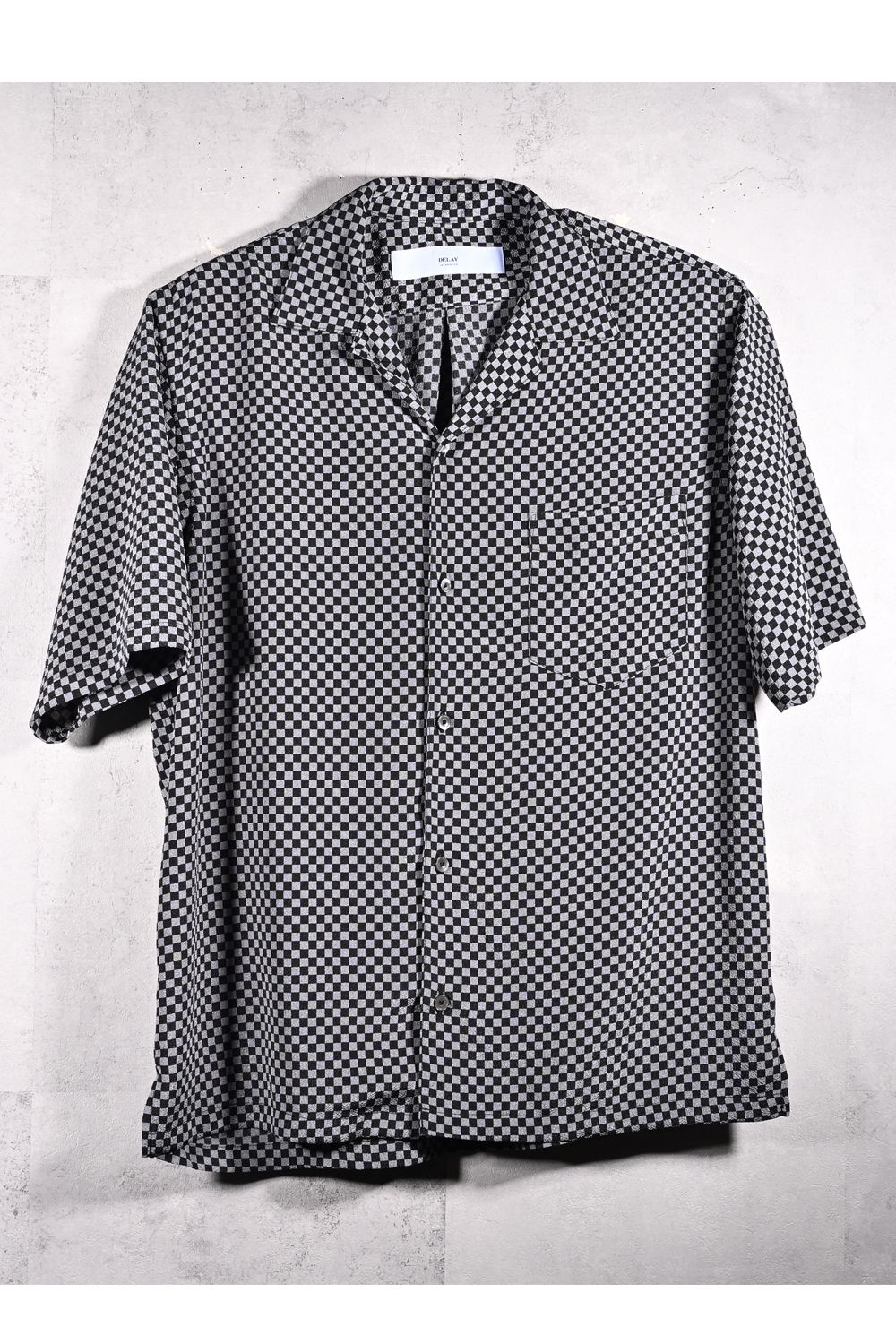 ICHIMATU SHIRTS / 市松模様 ハーフスリーブ オープンカラーシャツ (ブラック/グレー) (3月中旬入荷予定) ※オーダー締切12/13(土)17:00