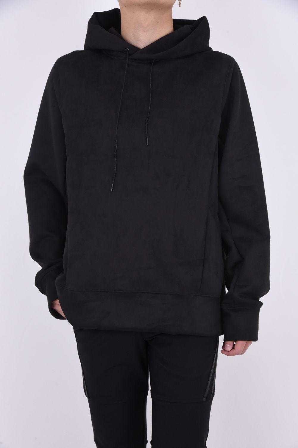 suède jersey solid pullover hoodie / スウェードジャージ プルオーバーフーディー ブラック