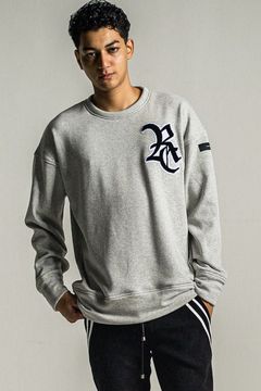 RC CHENILE VELOURS FLEECE DORP TRAINER / サガラ刺繍ワッペン 裏起毛 ルーズトレーナー グレー