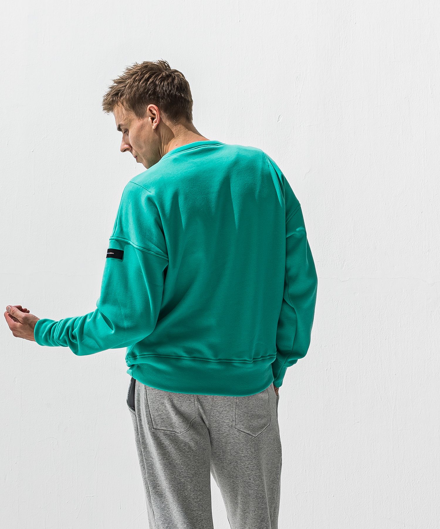 RC CHENILLE VELOURS FLEECE DROP TRAINER / サガラ刺繍ワッペン 裏起毛 ルーズトレーナー (ブルーグリーン) (11月上旬入荷予定) ※オーダー締切:9月7日(月)17時