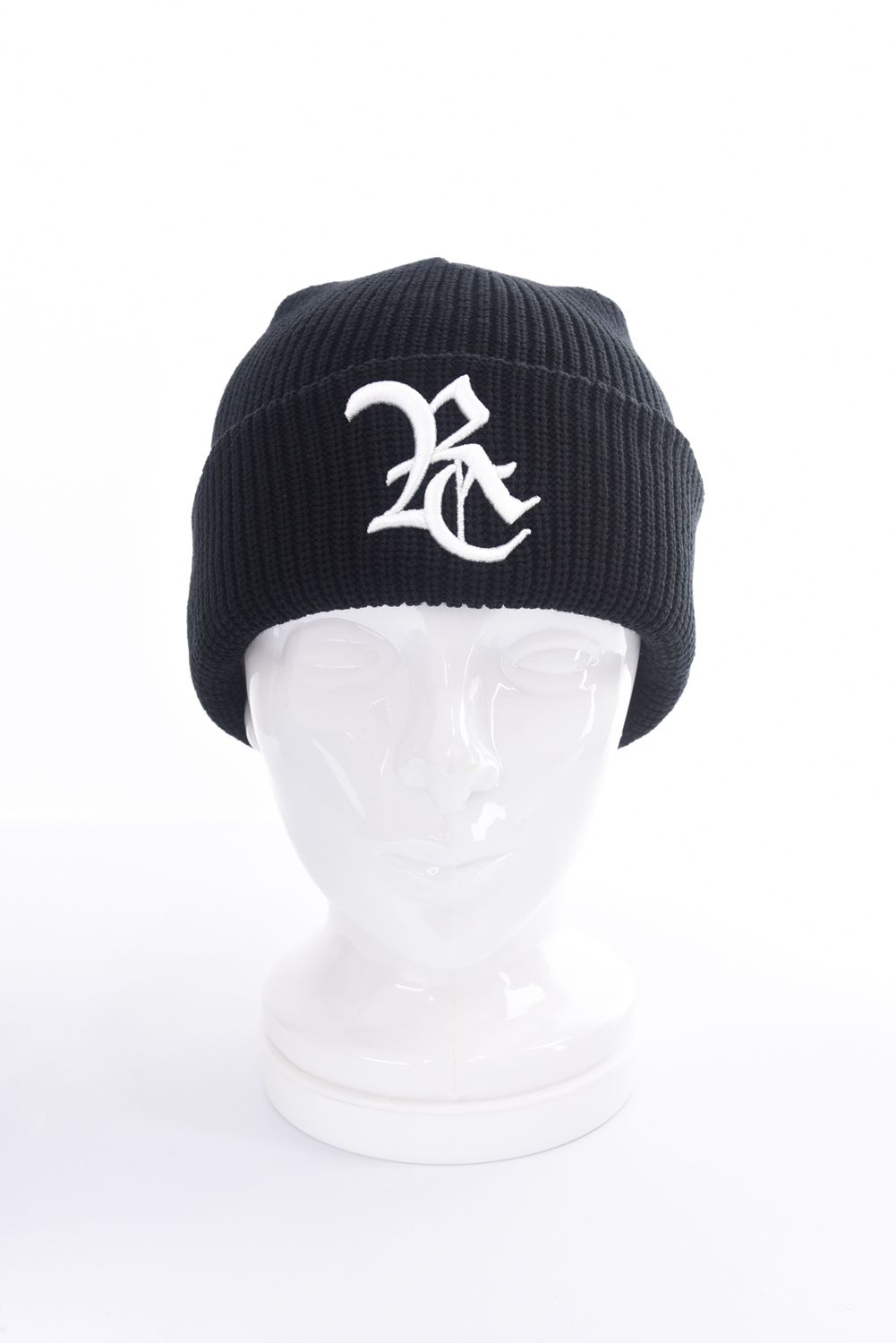 COTTON KNIT CAP / RCロゴ コットンニットキャップ （ブラック / ホワイト)