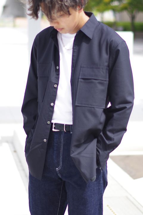 W POCKET SHIRT WOOL TROPICAL / ウォッシャブルウール ダブルポケットシャツ ネイビー