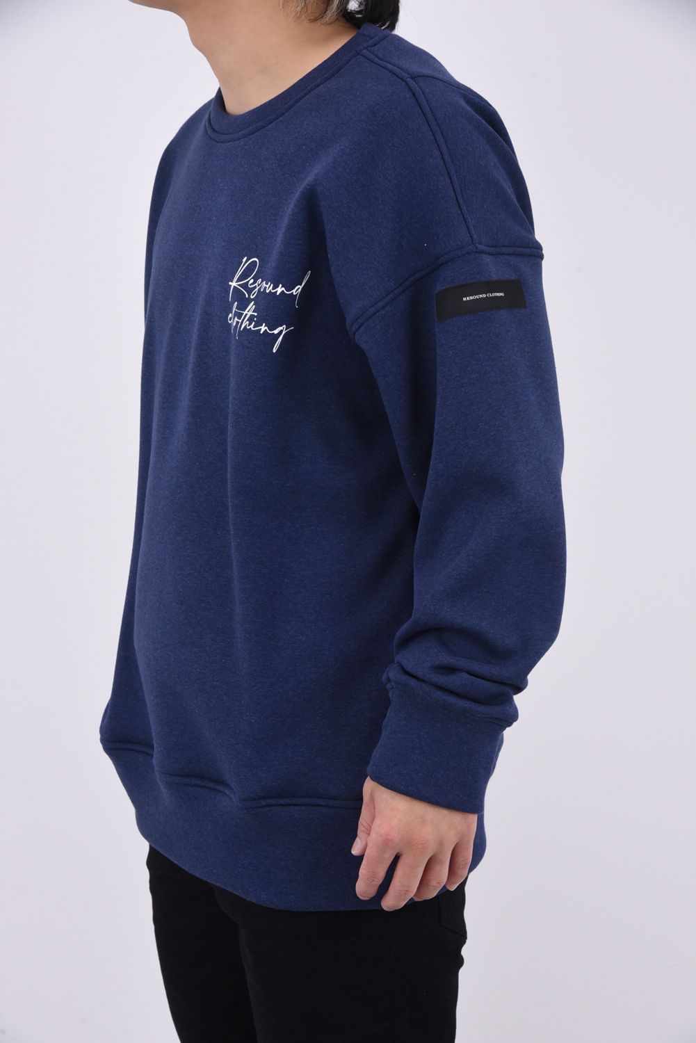 VELOURS FLEECE DORP TRAINER / アイコンロゴ 裏起毛 ルーズトレーナー ネイビー