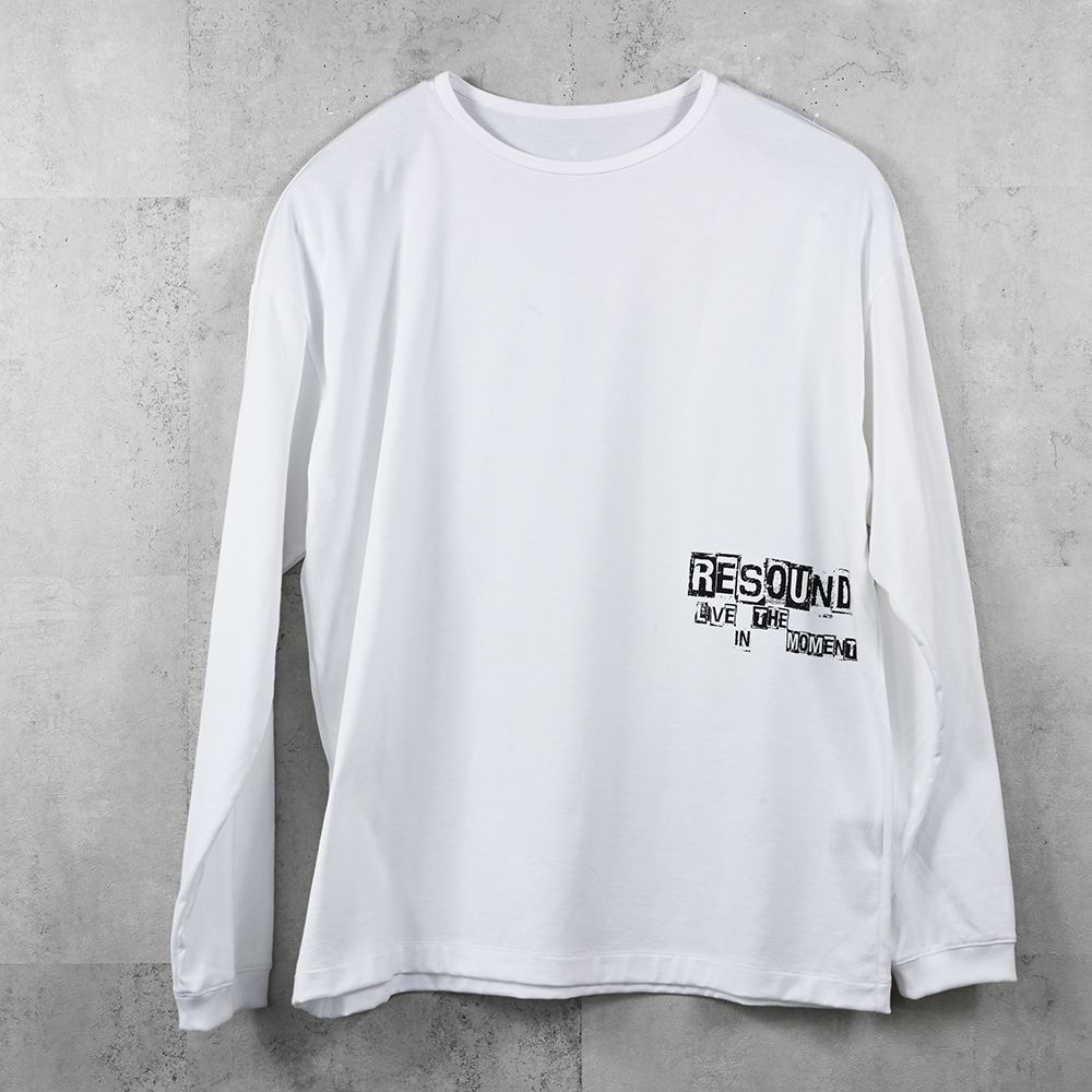 uk over longsleave Tee / パッチワークロゴプリント オーバーサイズ ロングスリーブTシャツ (ホワイト) (7月中旬入荷予定) ※オーダー締切:5月23日(土)17時