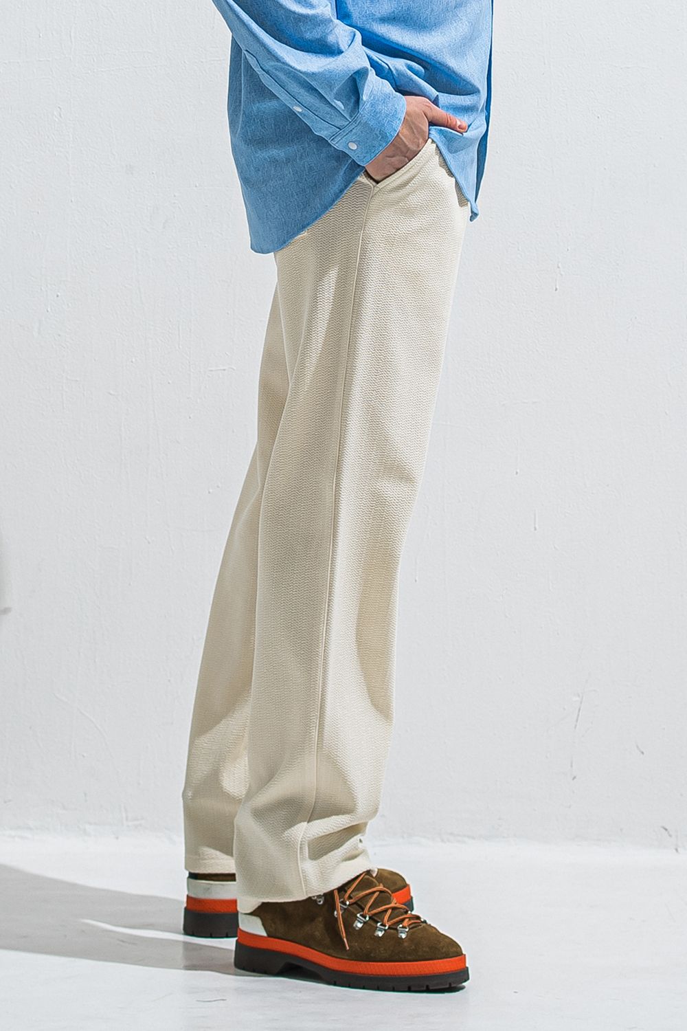 SEMI WIDE TUCK PANTS / ブリスターニット セミワイド ワンタックイージーパンツ (オフホワイト) (4月中旬入荷予定) ※オーダー締切:2月15日(日)18時
