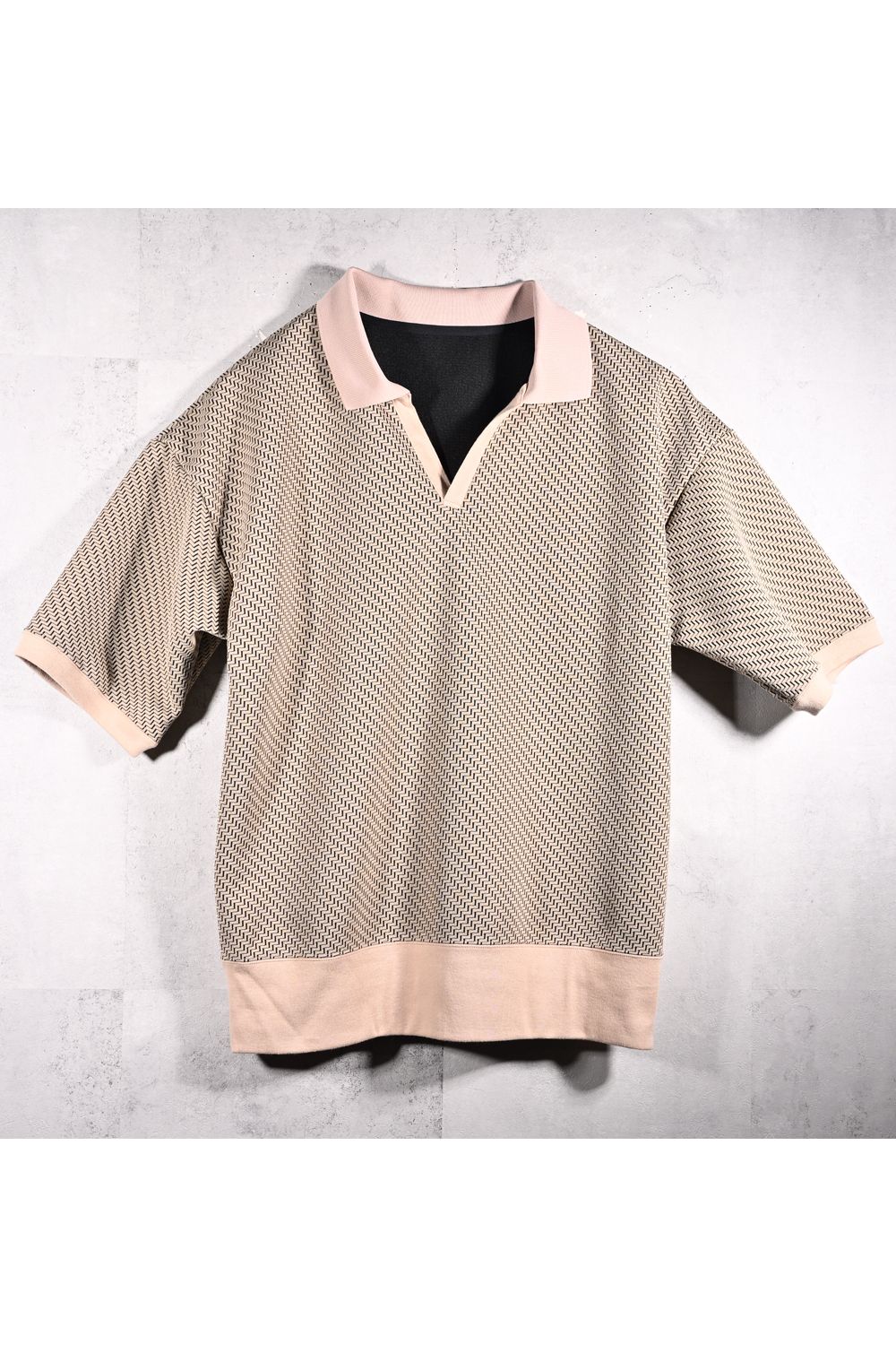 BLISTER POLO / ブリスタージャカード オーバーサイズ スキッパーポロシャツ (ベージュ) (4月上旬入荷予定) ※オーダー締切12/13(土)17:00