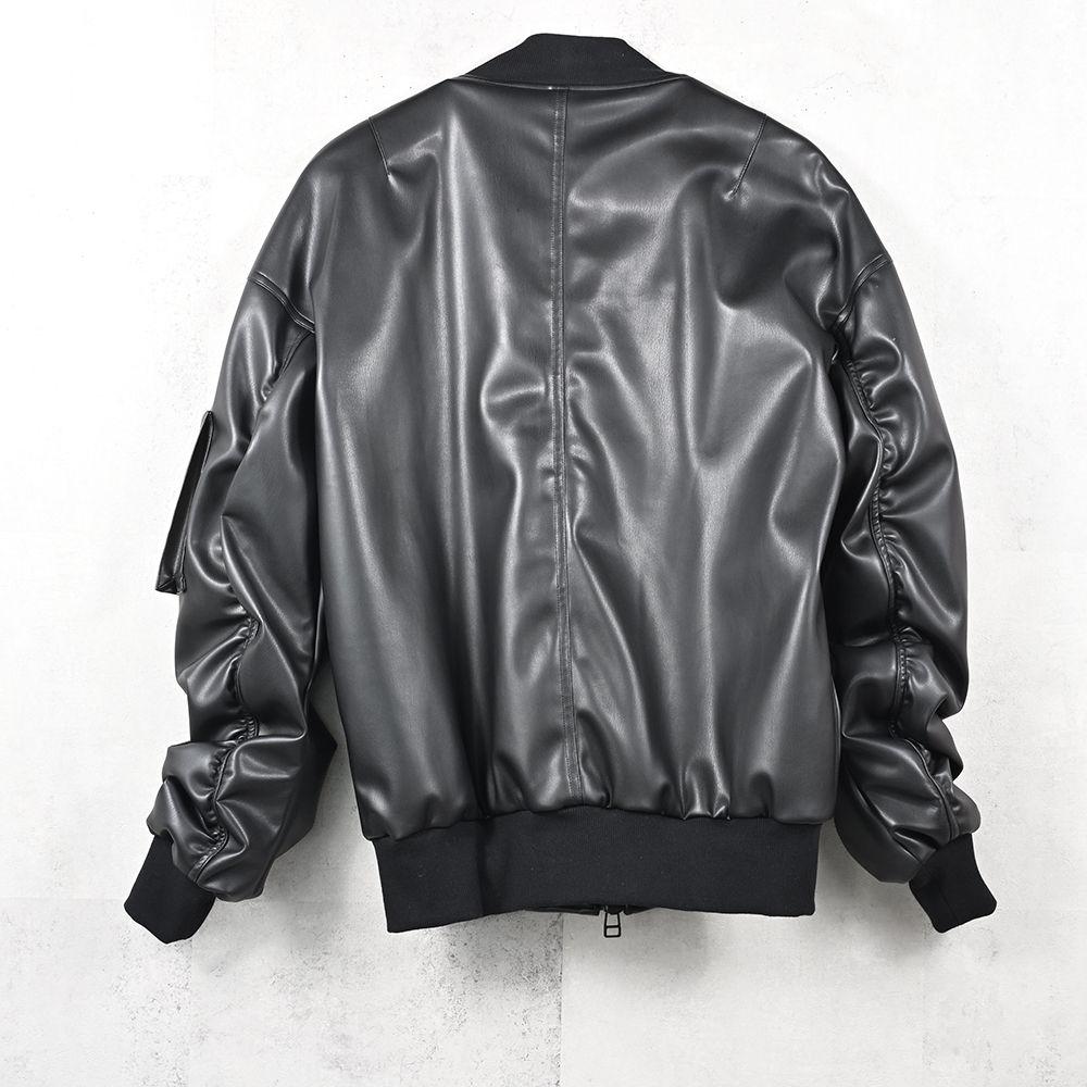 David JACKET / ドロップショルダー エコレザーフライトジャケット (ブラック) (9月末入荷予定) ※オーダー締切:5月23日(土)17時
