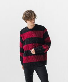 CABLE LAW SWEATER / ケーブル編み ローゲージセーター (ブラック/レッド) (10月下旬入荷予定) ※オーダー締切:9月7日(月)17時