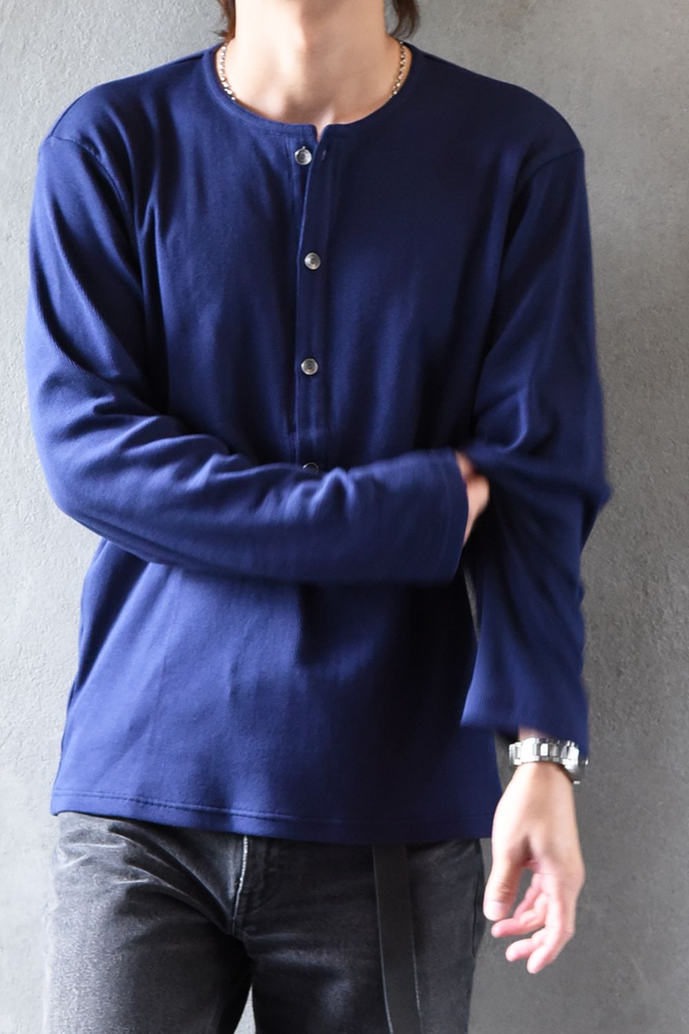 RIB HENRY LONGSLEAVE / ヘンリーネック リブニットロングスリーブTシャツ (ネイビー)