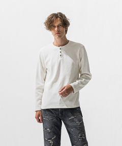 VELOURS FLEECE THERMAL HENRY / 裏起毛 サーマル生地 ロングスリーブ ヘンリーネック (ホワイト) (10月下旬入荷予定) ※オーダー締切:9月7日(月)17時