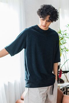 PILE HALF SLEAVE / パイル素材 オーバーサイズTシャツ ブラック