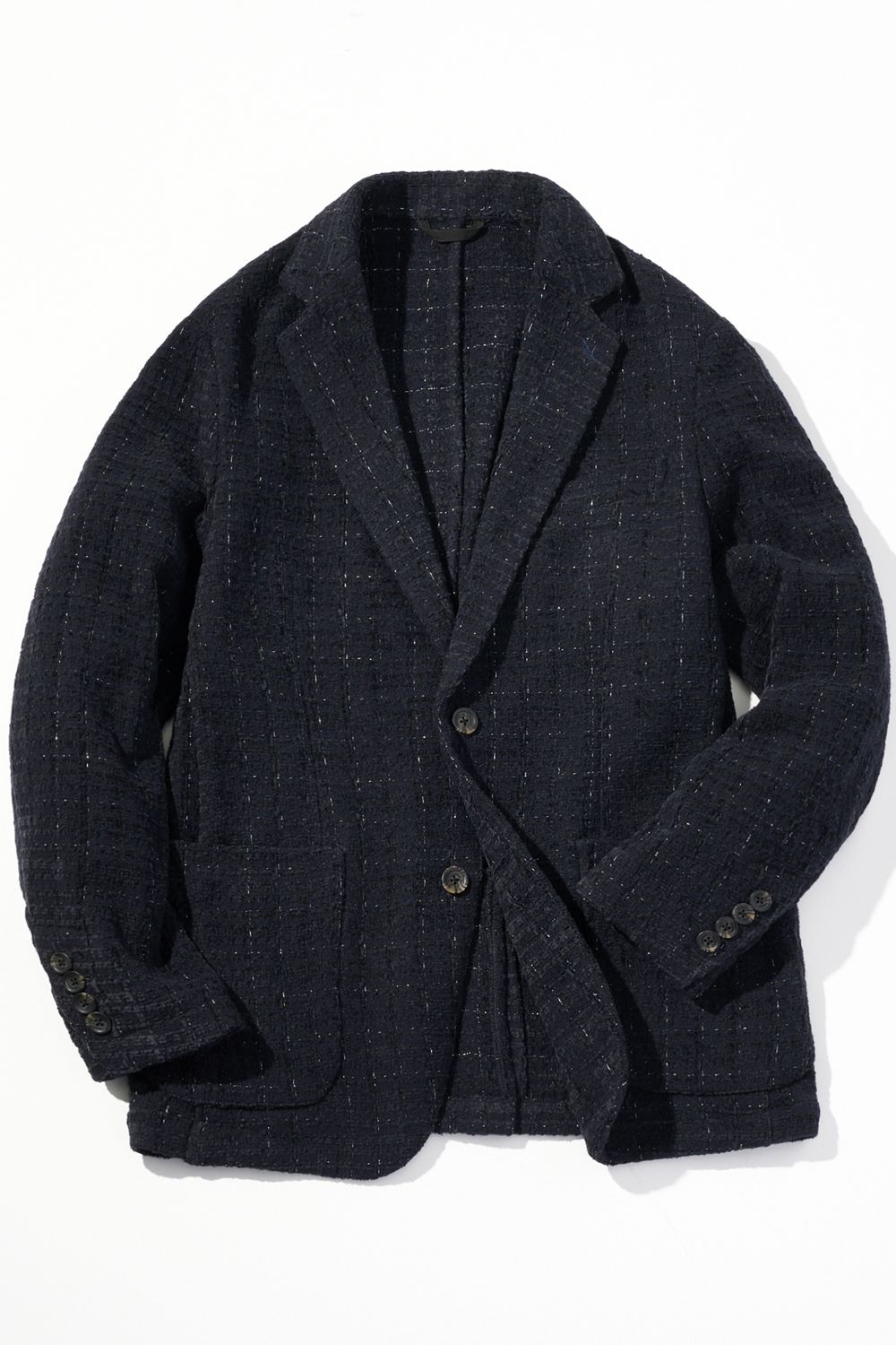 【26AW】【セットアップ】 LAME SQUARE JACQUARD JACKET / ファンシーツイード テーラードシングルジャケット&イージースラックス (ネイビー) (9月上旬入荷予定)