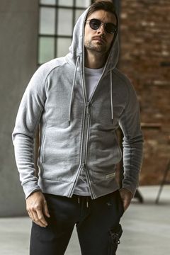 GLITTER ZIP + PLATE HOODIE / シルバーロゴプレートスウェットパーカー (グレー) (9月上旬入荷予定)