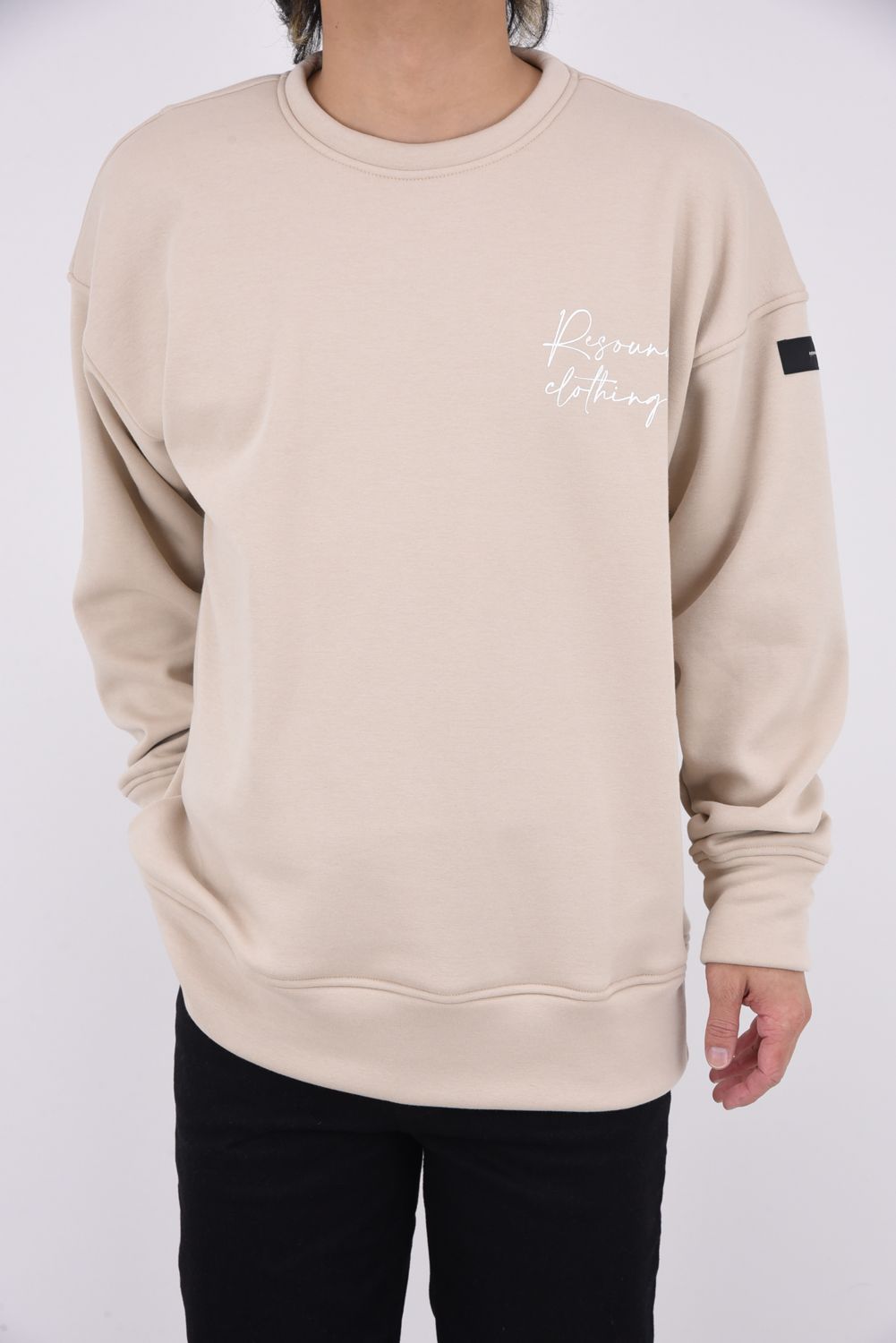 VELOURS FLEECE DORP TRAINER / アイコンロゴ 裏起毛 ルーズトレーナー ベージュ