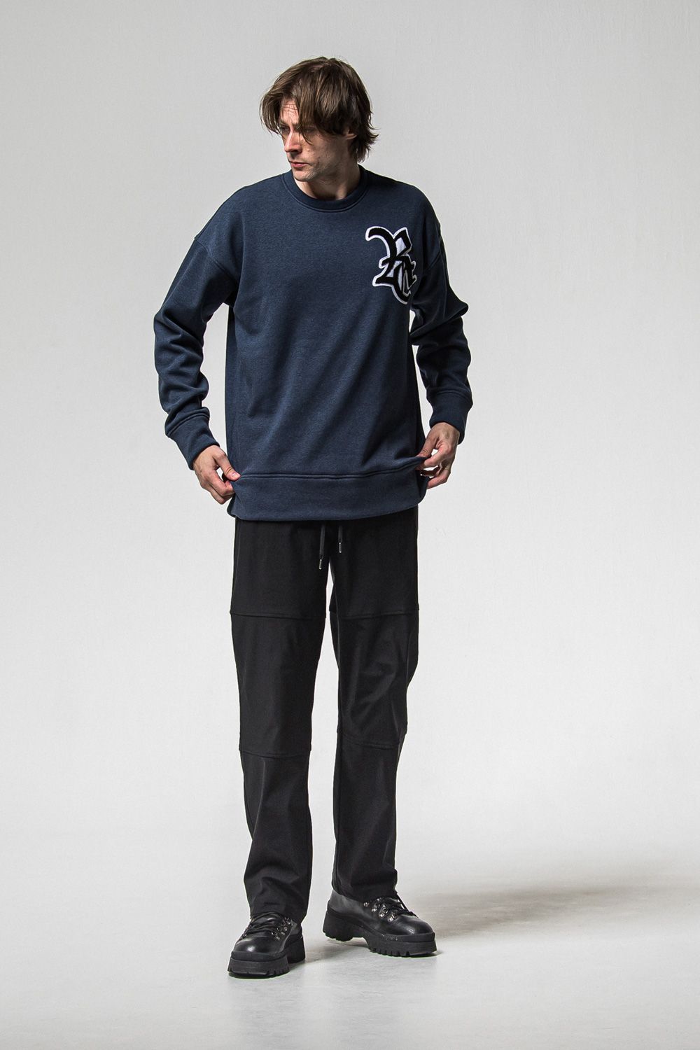 RC CHENILLE VELOURS FLEECE DROP TRAINER / RC刺繍 裏起毛 ロングスリーブ トレーナー (ネイビー) (11月上旬入荷予定) ※オーダー締切：9月1日(月)18:00