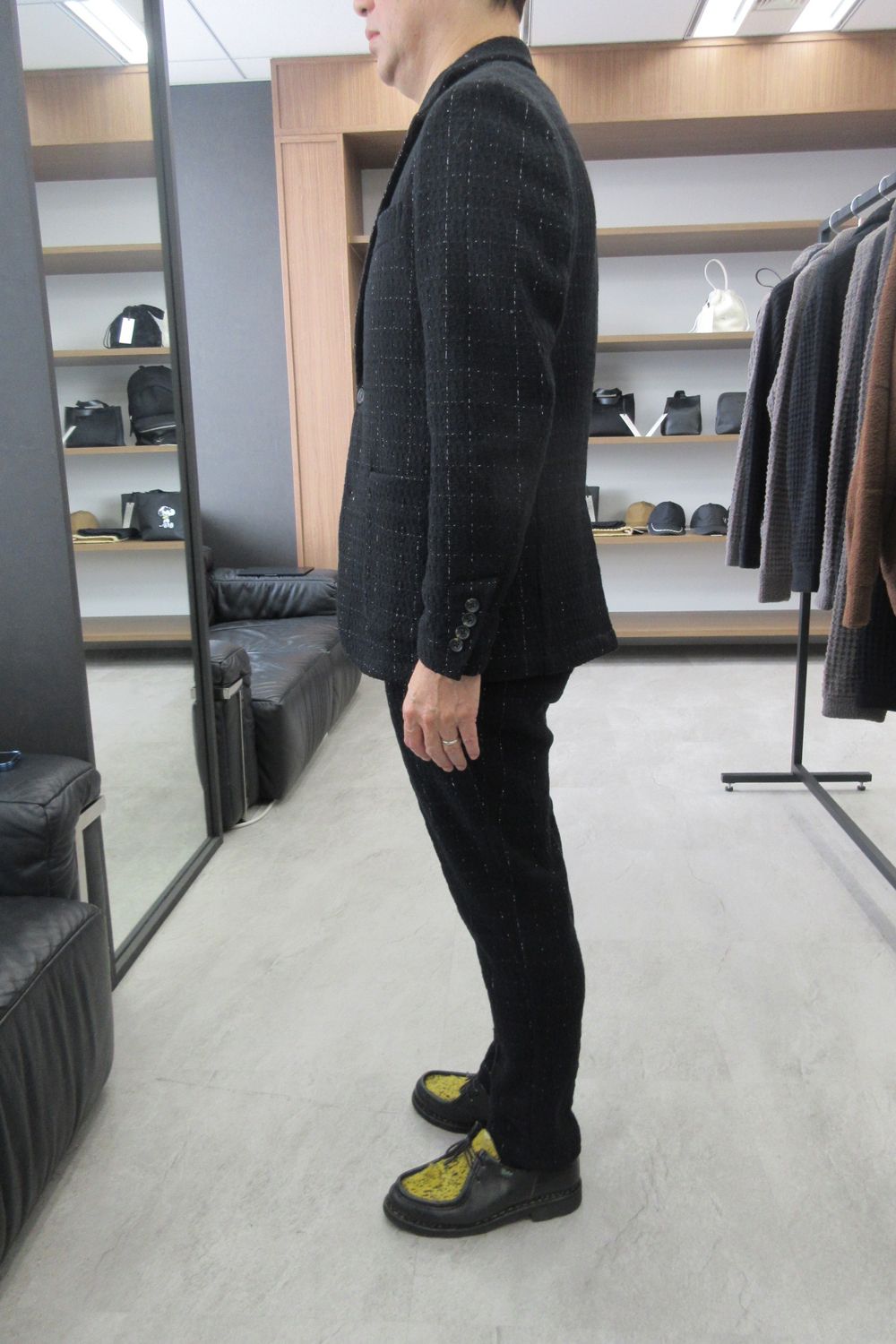 【26AW】【セットアップ】 LAME SQUARE JACQUARD JACKET / ファンシーツイード テーラードシングルジャケット&イージースラックス (ブラック) (9月上旬入荷予定)