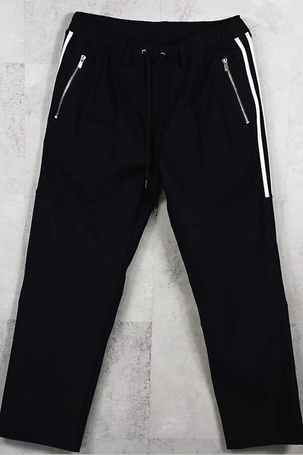 JOHNSON LINE WIDE HEAT PT / 裏起毛 ハイブリットジャージー ワイドテーパード ラインパンツ (ブラック/ホワイト) (10月末入荷予定) ※オーダー締切：9月1日(月)18:00
