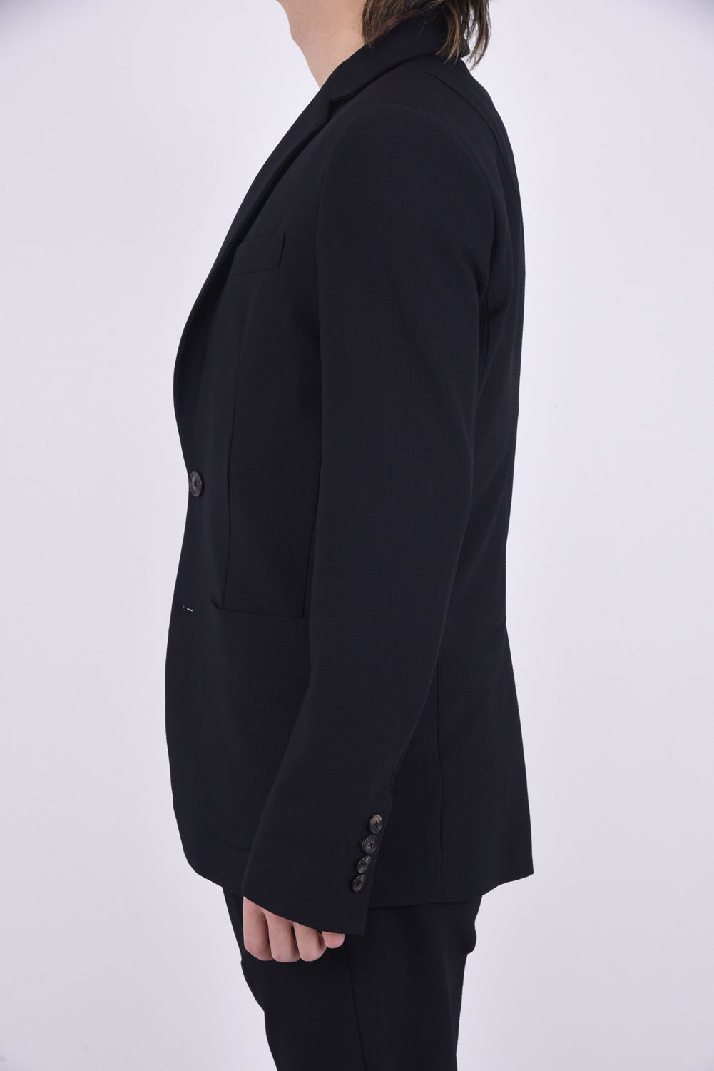 COMFY JACKET / ストレッチサッカー シングルジャケット ブラック