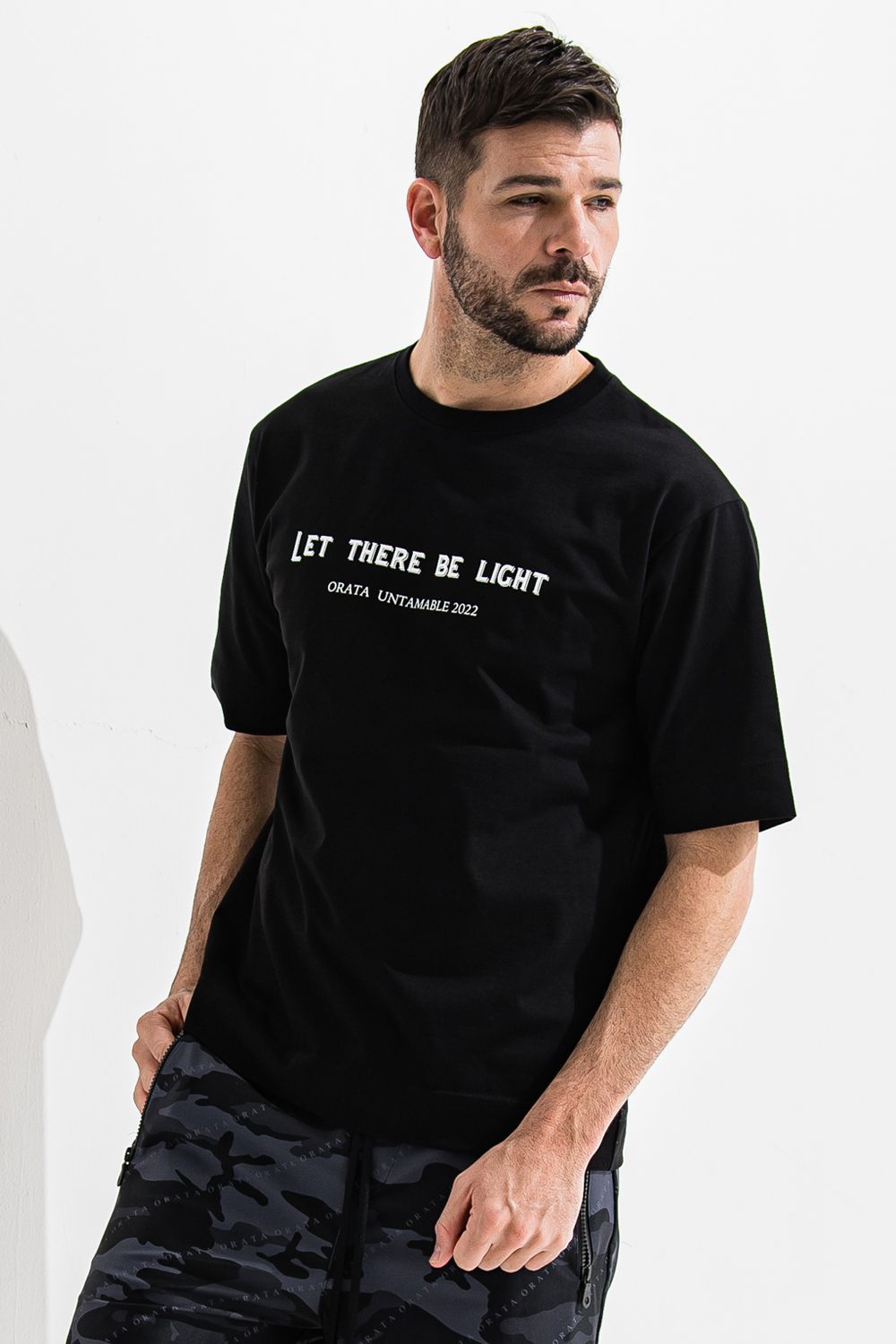 LIGHT crew T / メッセージプリント 半袖Tシャツ ブラック