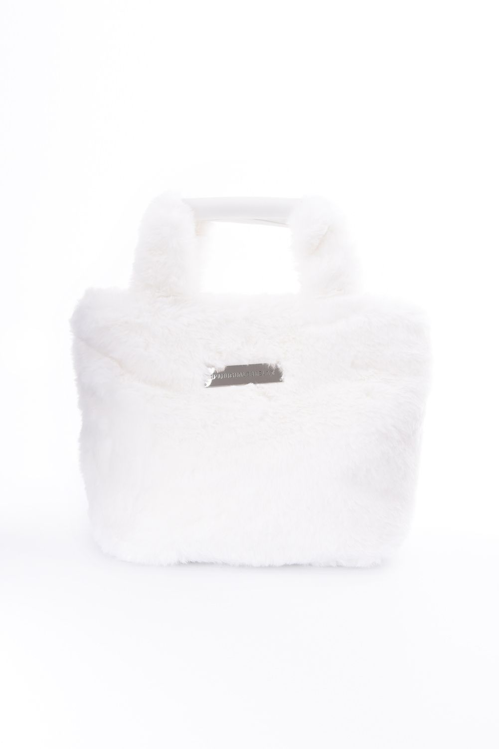 SILVER LOGO PLATE FUR MINI TOTE BAG / シルバーロゴプレートファーミニトートバッグ(ホワイト)