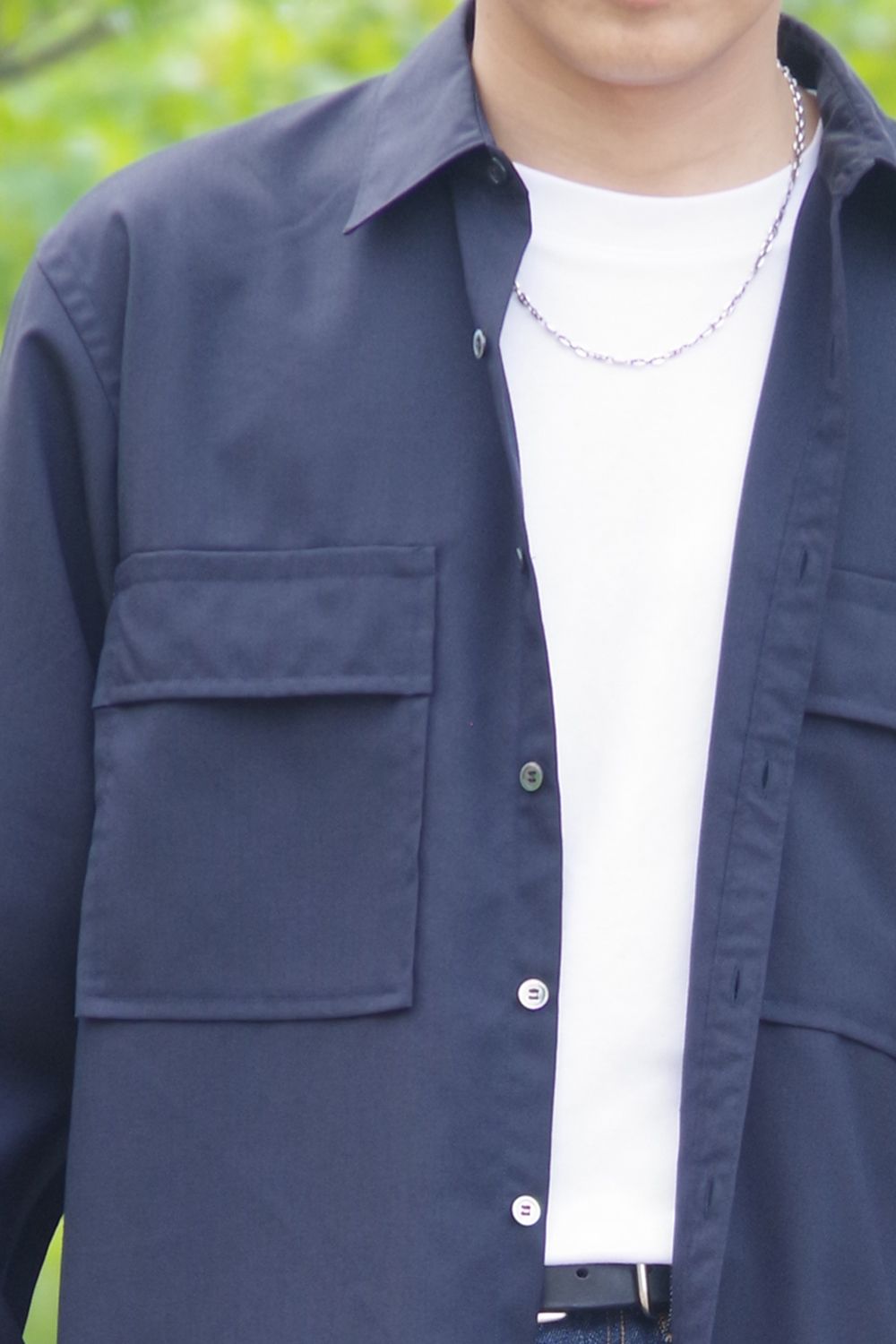 W POCKET SHIRT WOOL TROPICAL / ウォッシャブルウール ダブルポケットシャツ ネイビー
