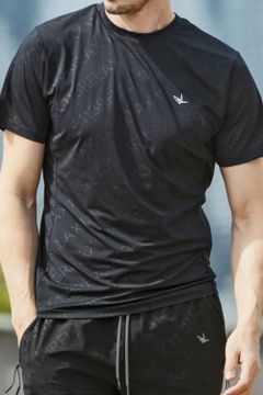 RUNNING DIAGONAL LOGO T-SHIRTS / 総柄モックネック 半袖コンプレッション インナー ブラック