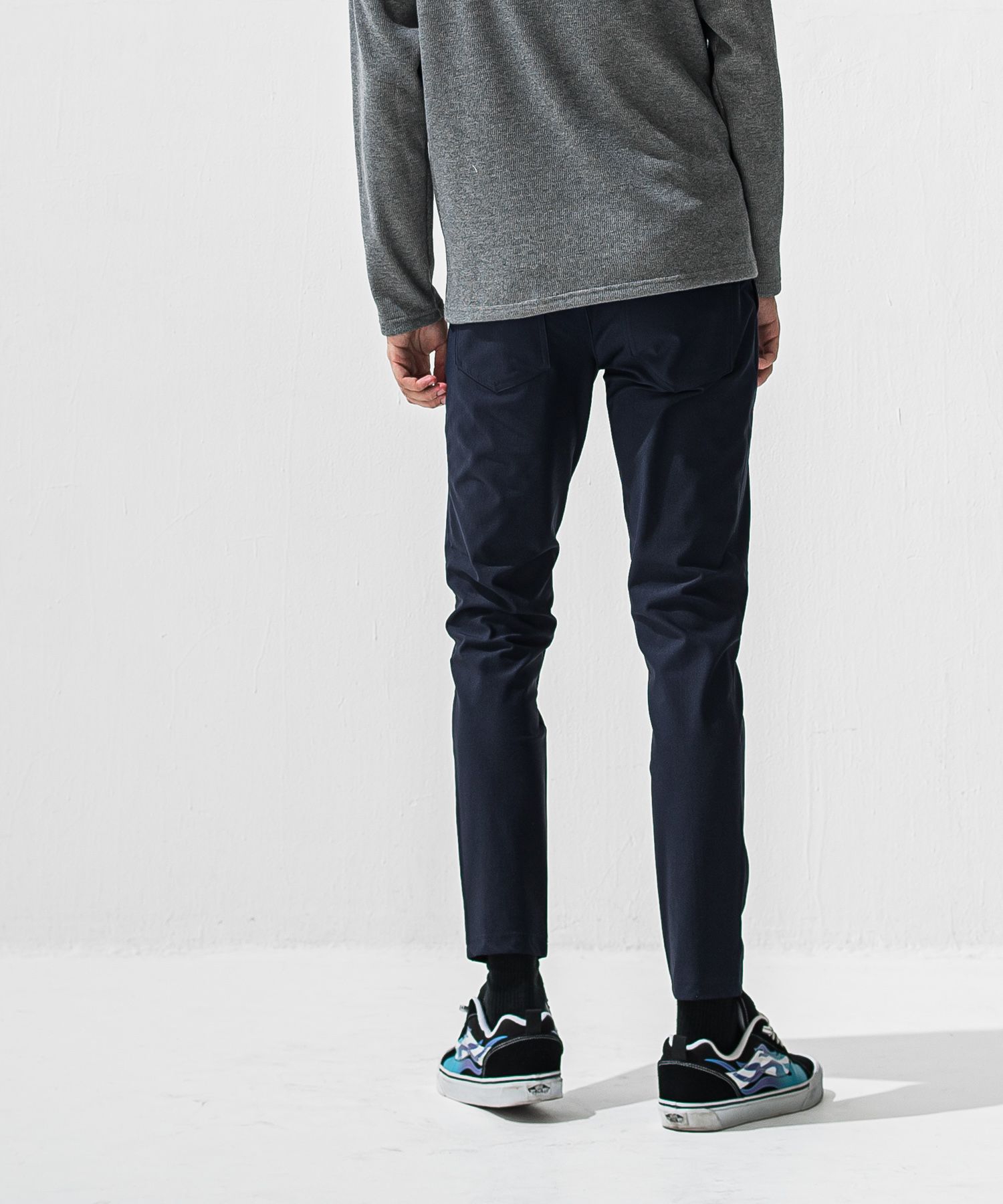 CHRIS EASY HEAT TUCK PANTS / 【定番商品】 ナイロンストレッチ 裏起毛 スラックスイージータックパンツ (ネイビー) (10月下旬入荷予定) ※オーダー締切:9月7日(月)17時
