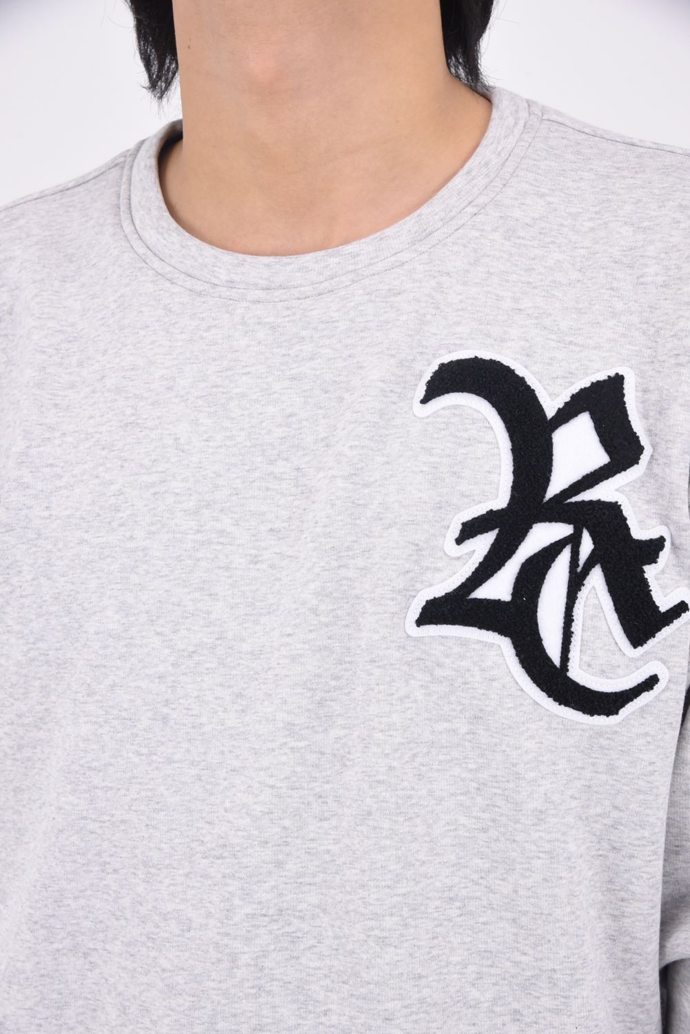 RC CHENILLE VELOURS FLEECE DROP TRAINER / サガラ刺繍ワッペン 裏起毛 ルーズトレーナー (グレー)