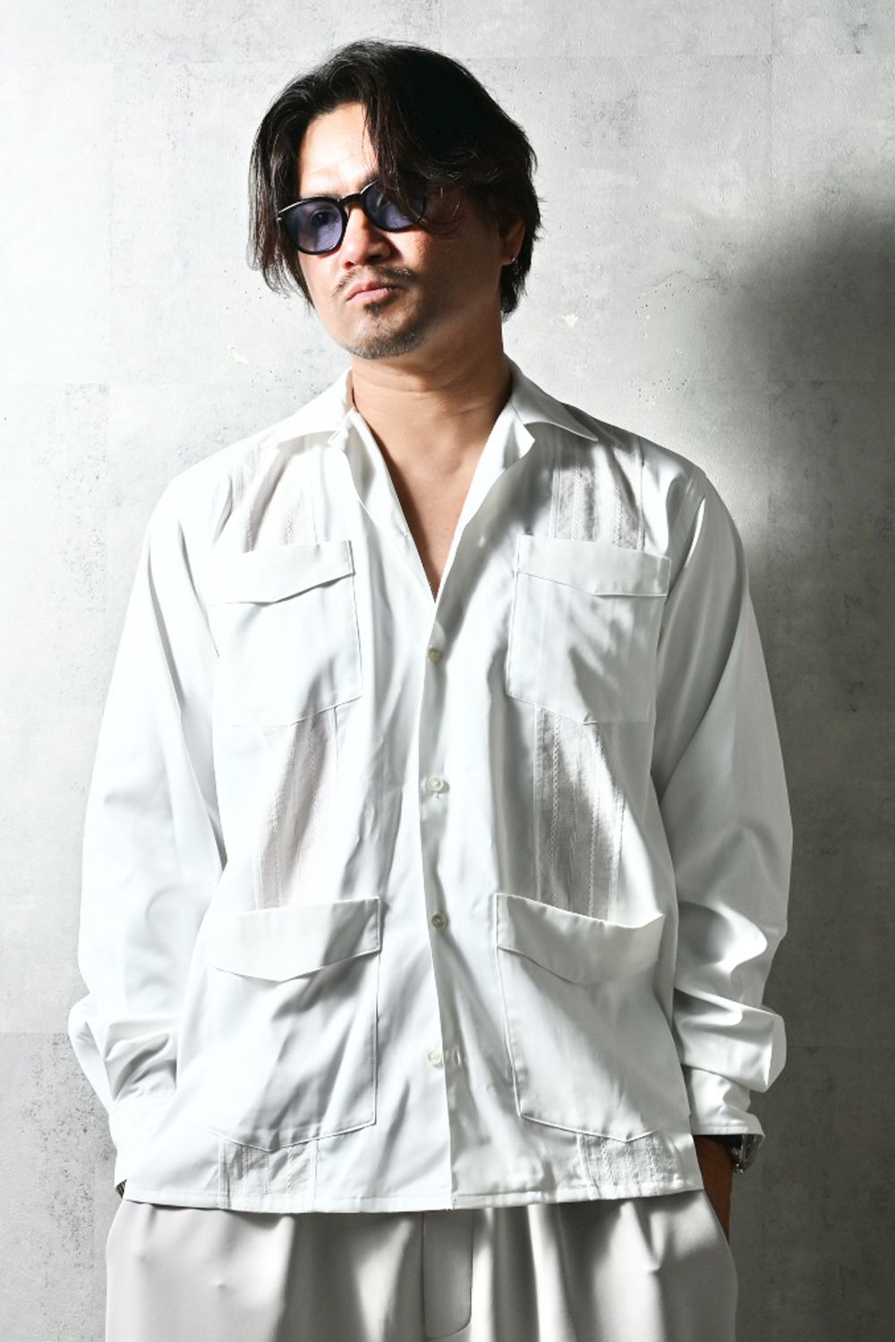GUAYABERA SHIRTS / リラックスシルエット ストライプ柄 キューバシャツ (ホワイト) (3月中旬入荷予定) ※オーダー締切12/13(土)17:00