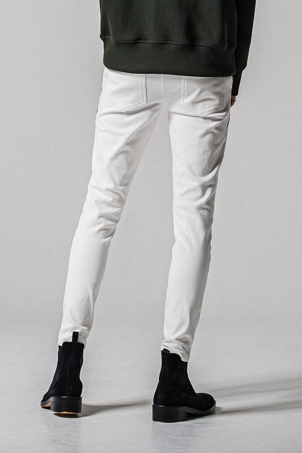 EX DENIM JERSEY EDGE PT / ダブルライン タイトテーパード デニムジャージ (ホワイト) (2月上旬入荷予定)