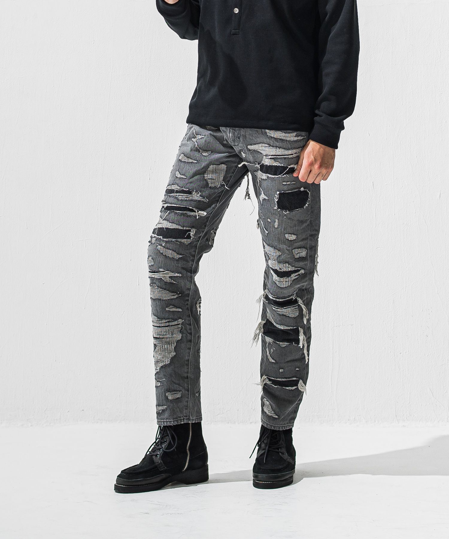 SCOTT JEANS / ライトオンス スペシャルクラッシュ ヴィンテージジーンズ (ブラック) (12月中旬入荷予定) ※オーダー締切:9月7日(月)17時