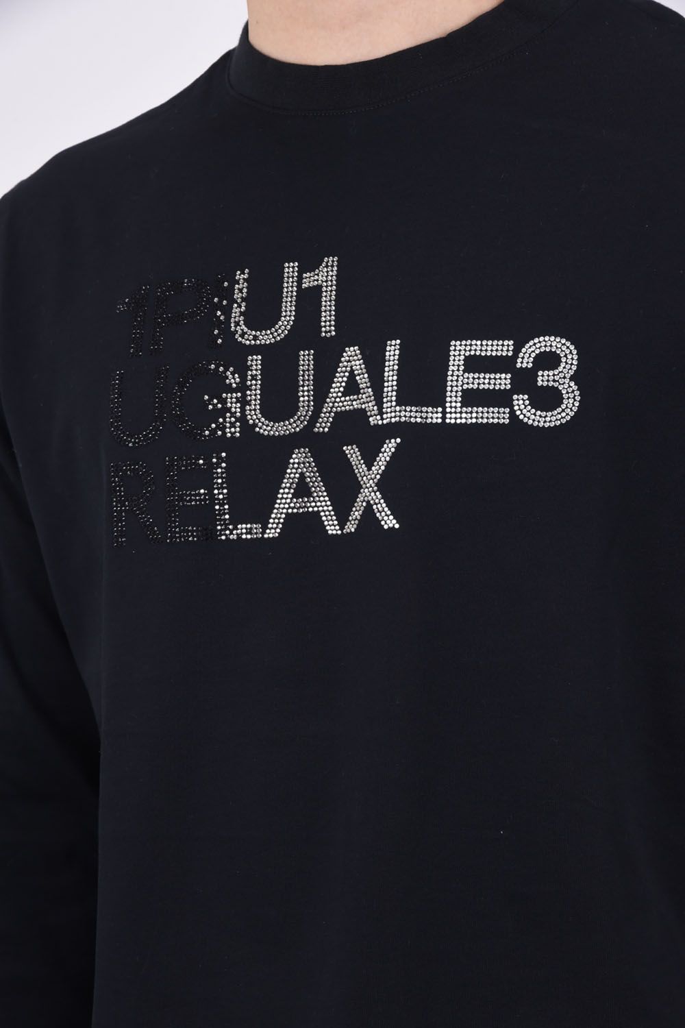 RHINESTONE LONG T-SHIRT / グラデーション ラインストーンロゴ ロングスリーブ クルーネックTシャツ ブラック