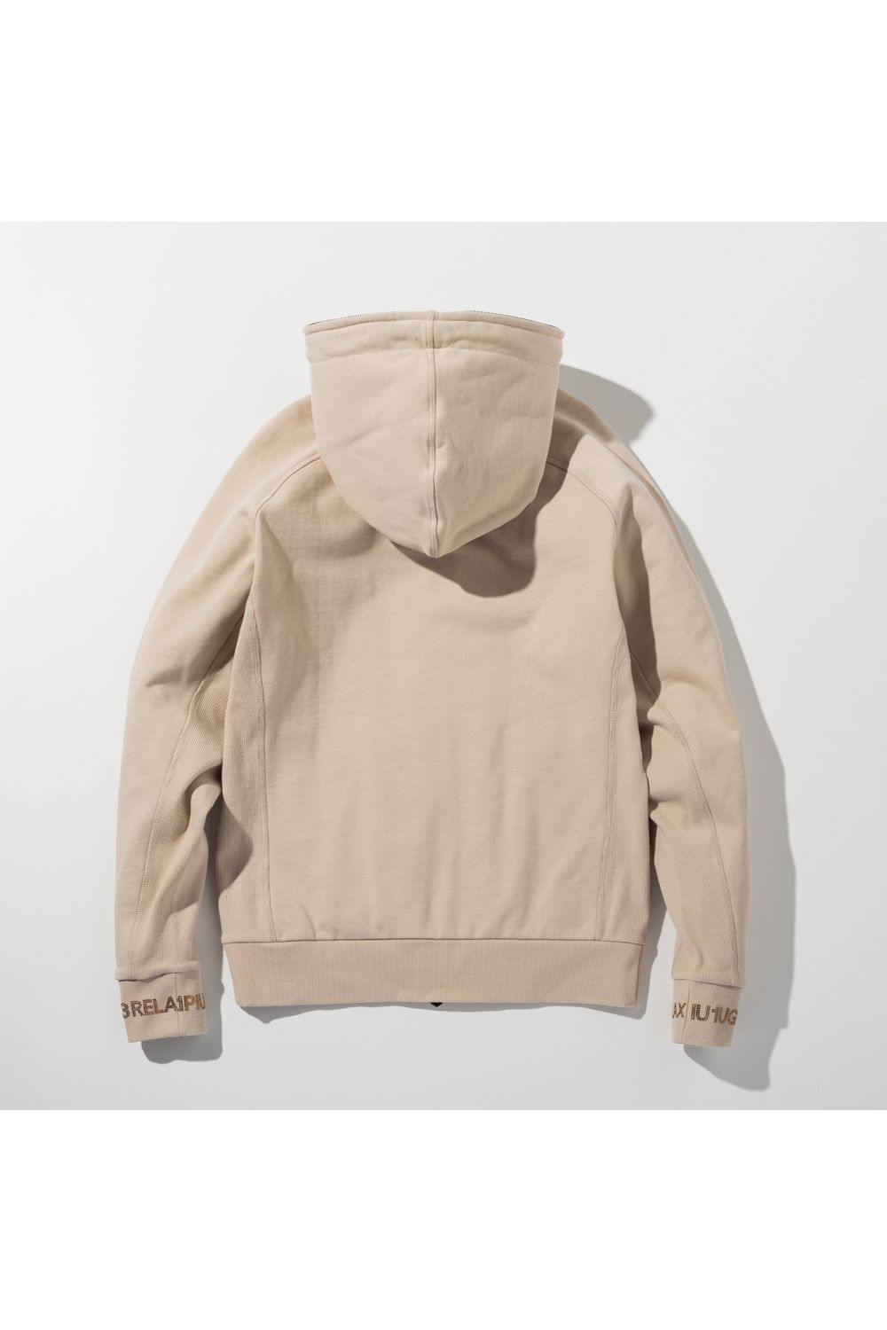 HOODIE WITH RHINESTONE CUFFS / ラインストーンカフスウェットジップパーカー (ベージュ) (9月中旬入荷予定)