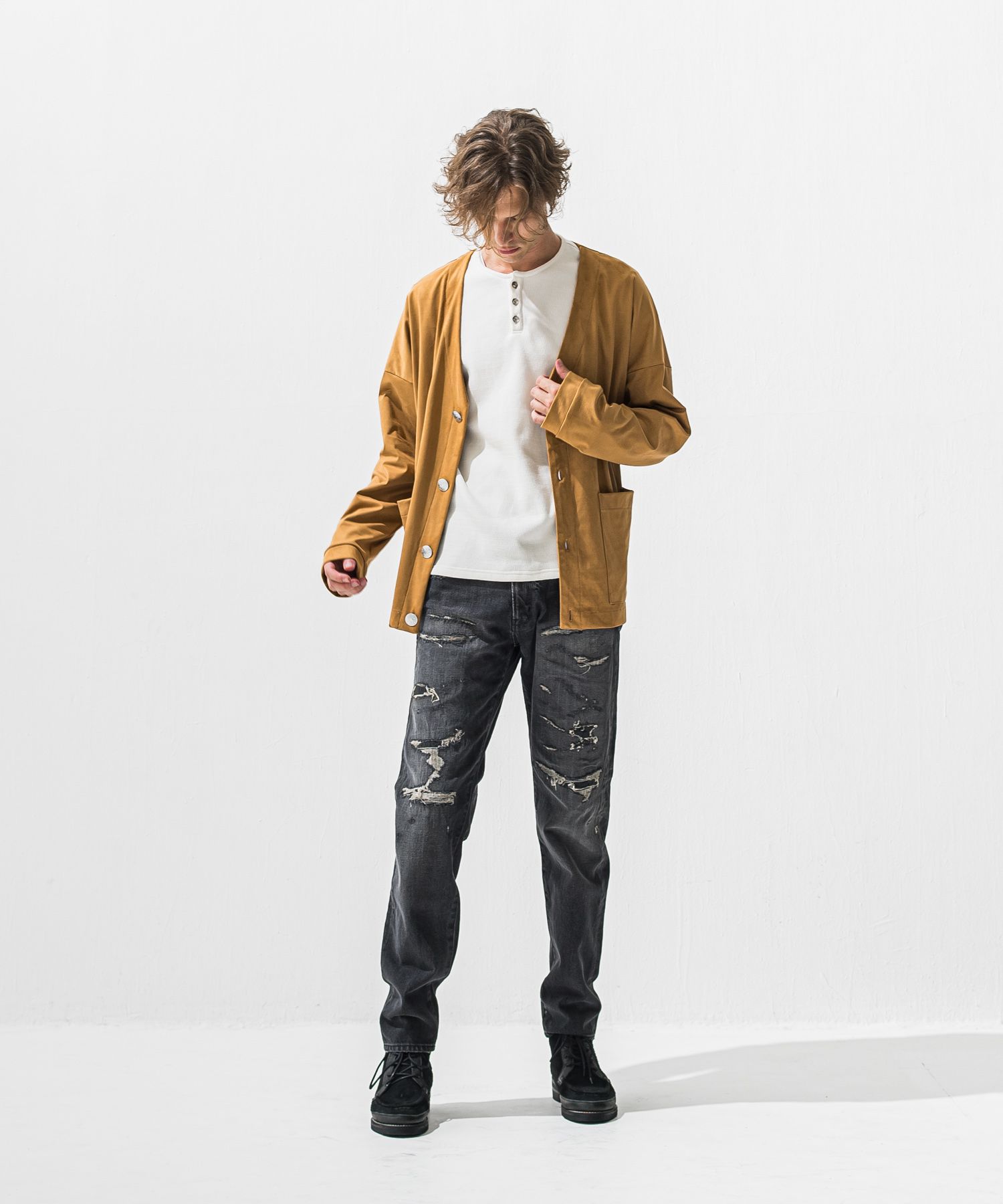 suede cardigan / エコスエード オーバーサイズ スウェードカーディガン (ベージュ) (1月上旬入荷予定) ※オーダー締切:9月7日(月)17時