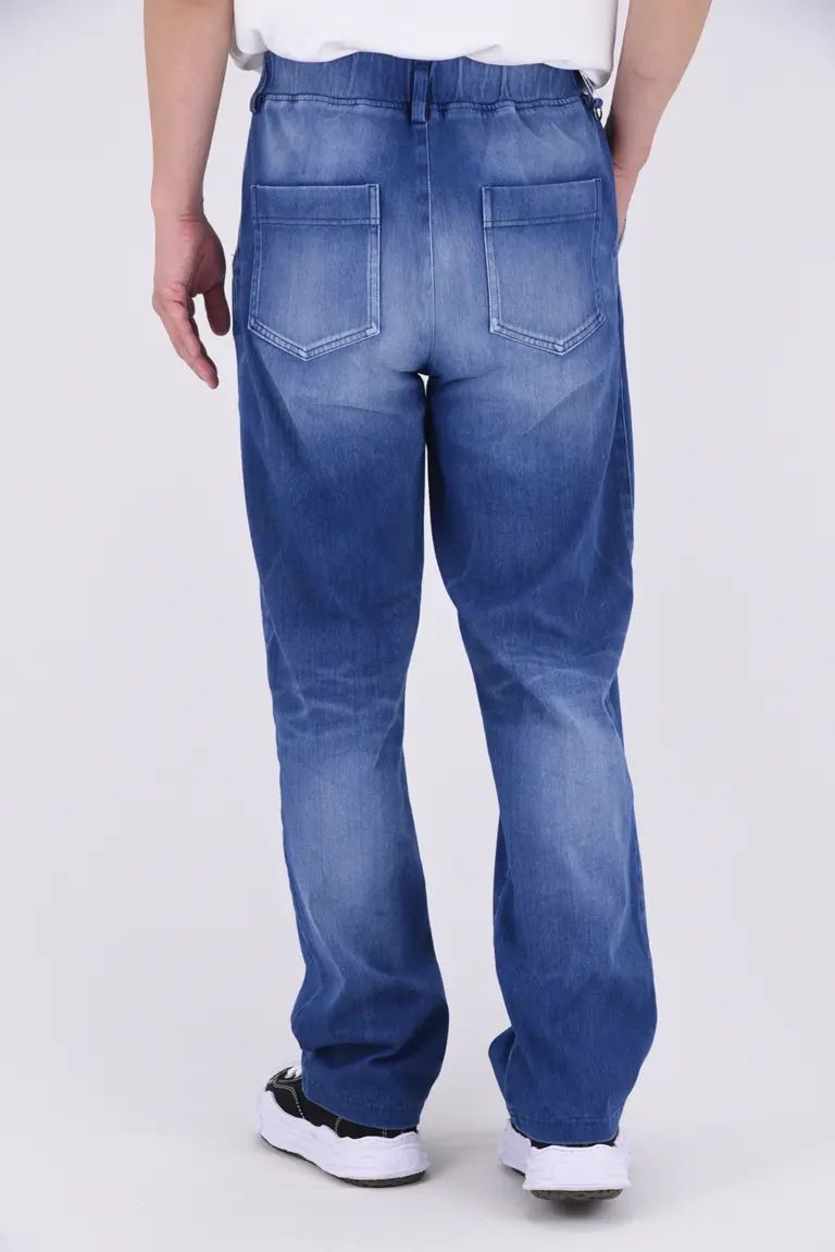 DENIM JERSEY WIDE PT / ジャージデニム セミワイド ワンタック スラックス型イージーパンツ ダークインディゴ