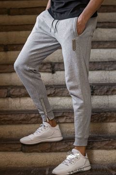 GLITTER ZIP + PLATE JOGGER PANTS / シルバーロゴプレートスウェットロングパンツ (グレー） (9月中旬入荷予定)