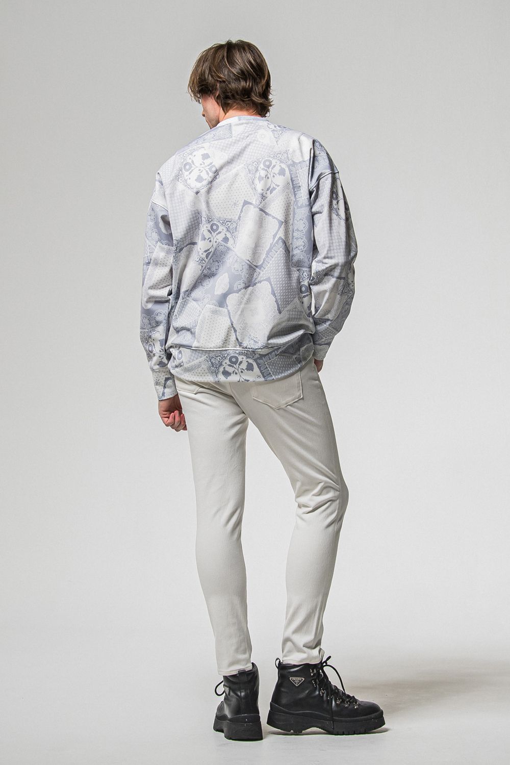 PAISLEY  BACK FLEECE DROP TRAINER / 裏起毛 ペイズリー柄 ルーズ トレーナー (グレー) (10月中旬入荷予定) ※オーダー締切：9月1日(月)18:00