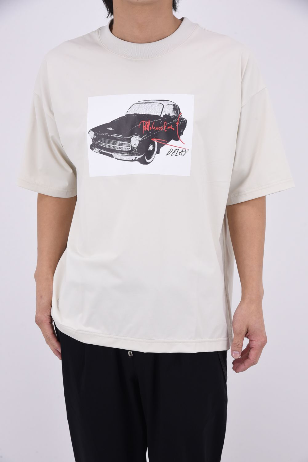CAR OVERNYLON T / ナイロントリコット フォトプリント オーバーサイズ Tシャツ (グレージュ)