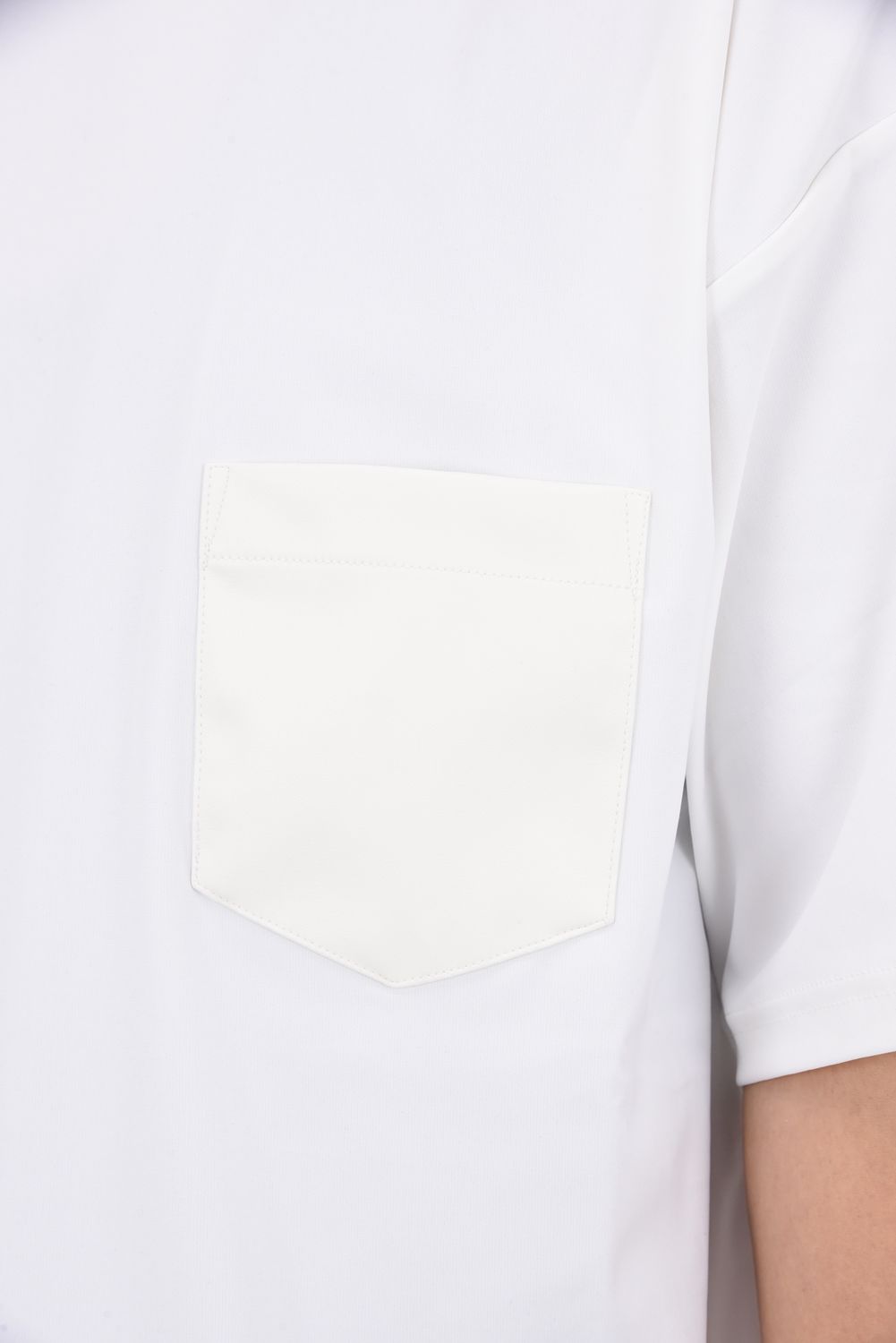 LEATHER POCKET OVER NYLON TEE / エコレザーポケット ルーズTシャツ ホワイト
