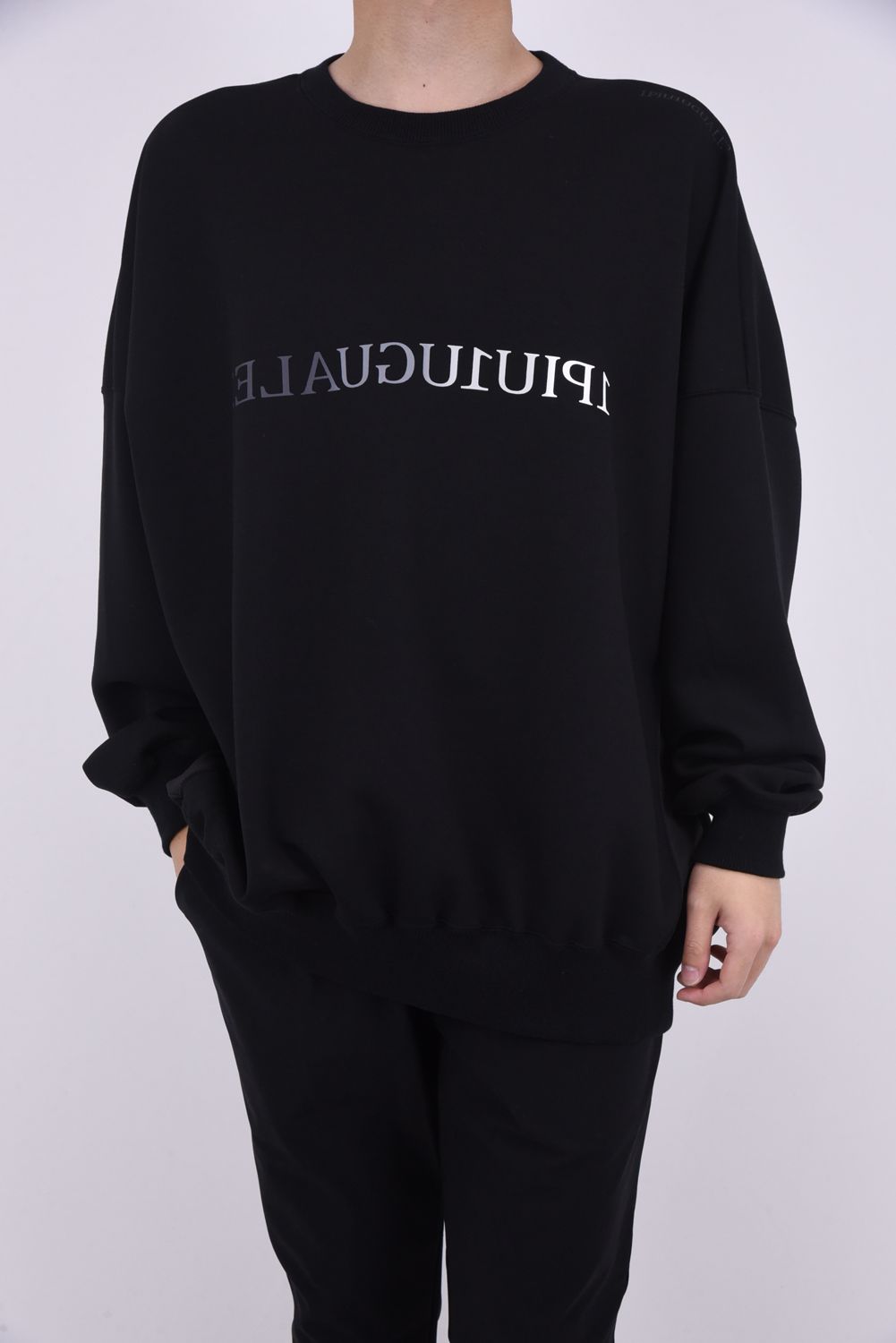 113 SPORT COMFORT BIG CREW / 113ロゴ ストレッチ ジャージ ビッグクルー ブラック