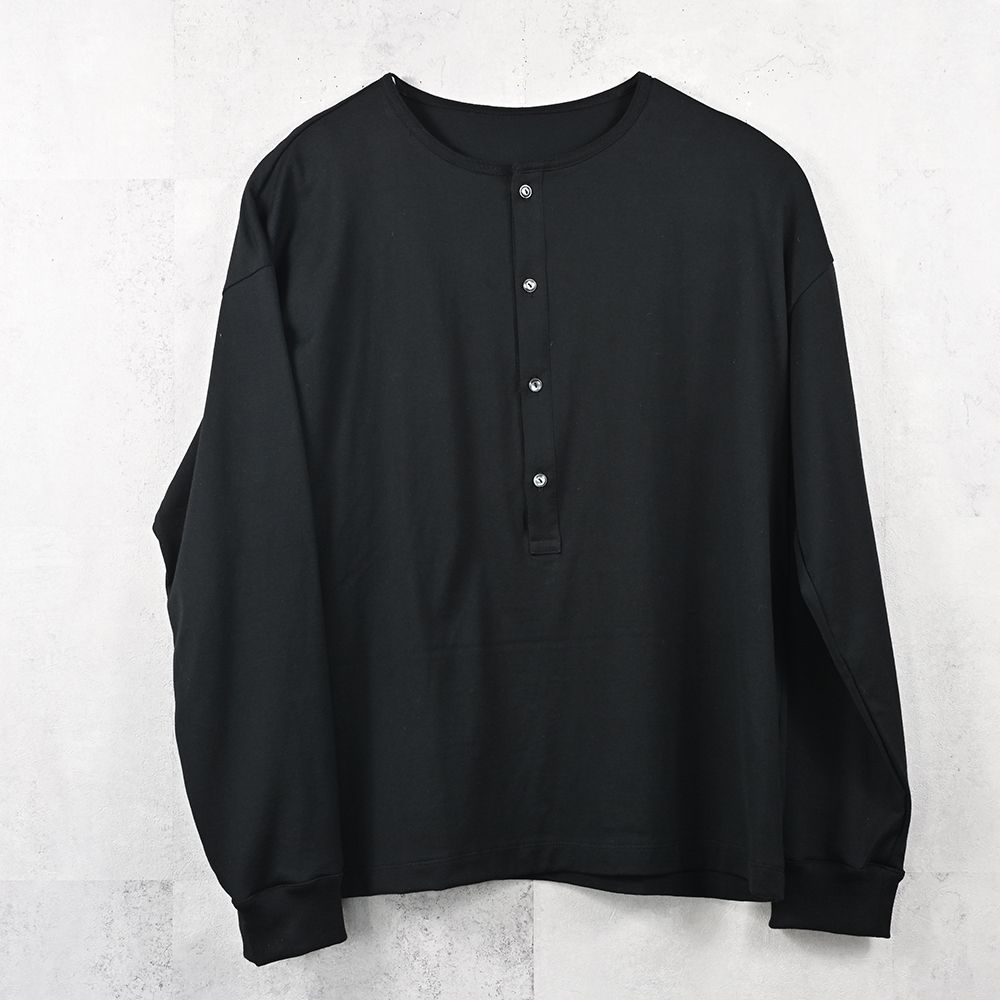 OVER HENRY LONGSLEAVE / オーバーサイズ ヘンリーネック ロングスリーブTシャツ (ブラック) (7月中旬入荷予定) ※オーダー締切:5月23日(土)17時