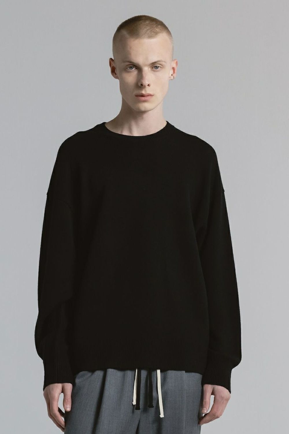 CREW NECK KNIT / ウール クルーネック ニット (ブラック)