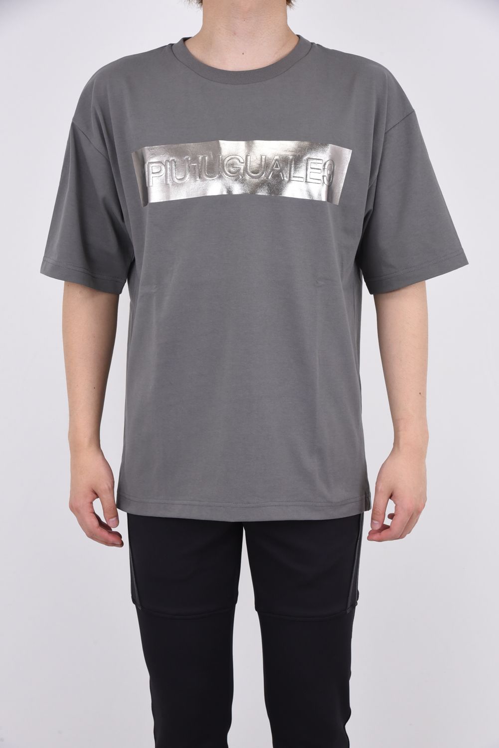 BOX LOGO T / エンボスロゴ クルーネック ビック Tシャツ グレー