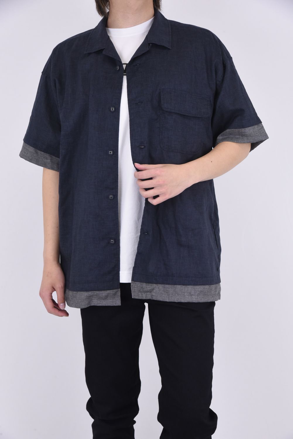 White Mountaineering - LAYERED HALF SLEEVES OPEN COLLAR SHIRT ...