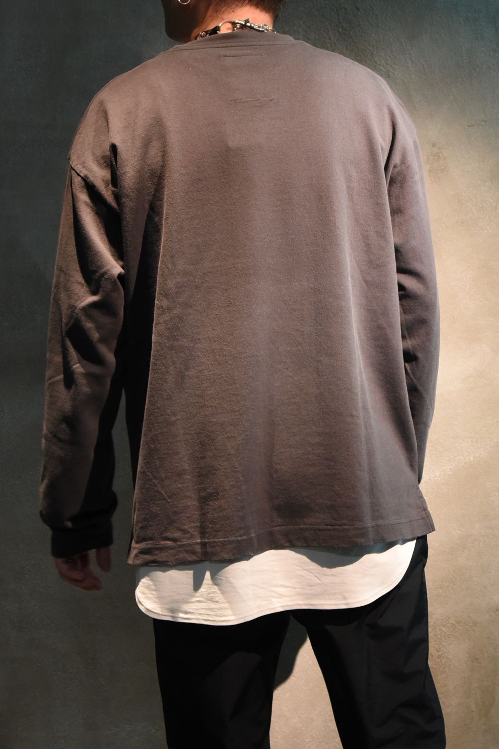 DISTRESSED SMILY LT / スマイリーフェイス ディストレスト クルーネック ロングスリーブ Tシャツ ブラック